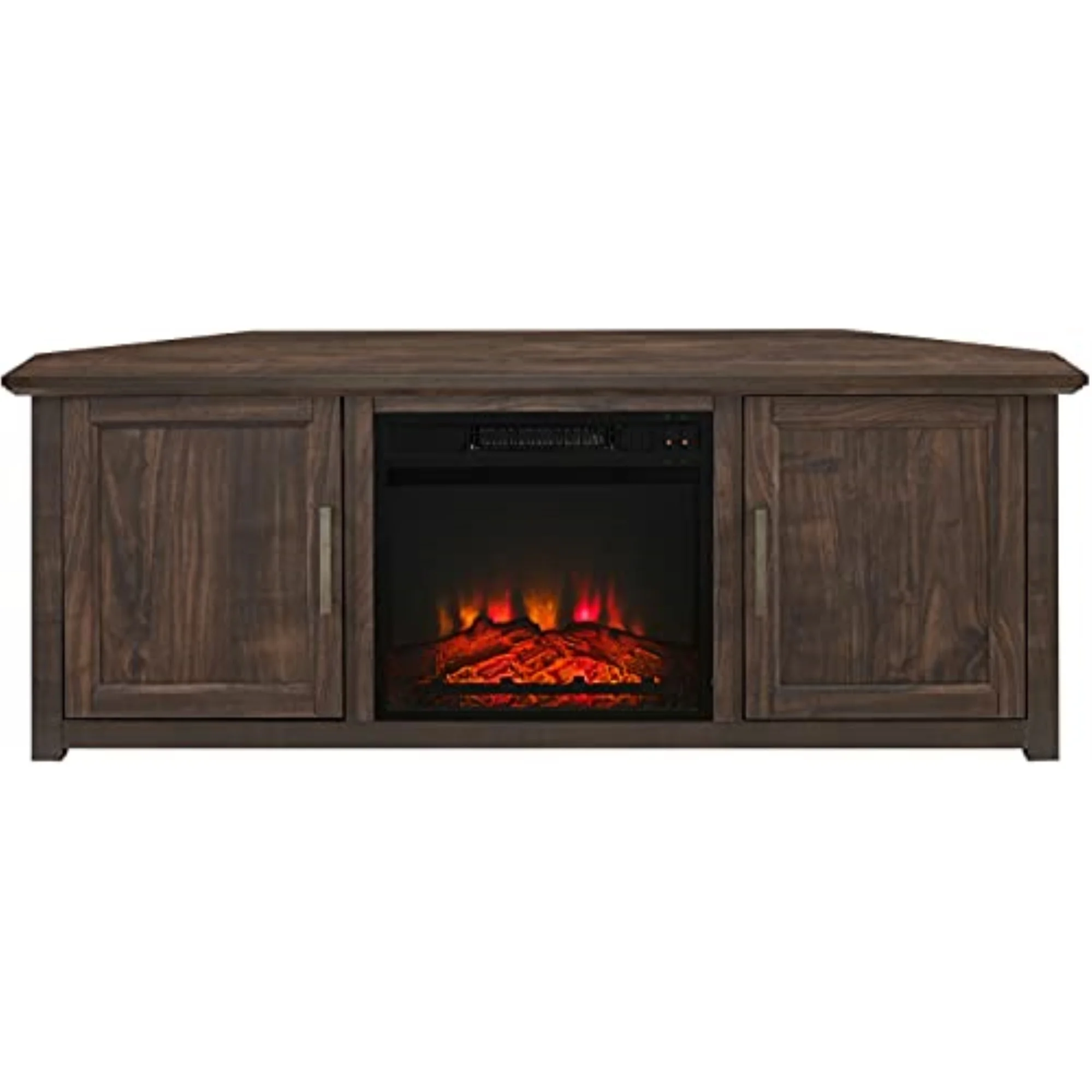 Crosley Furniture Camden 58'Wood Corner TV Stand with Fireplace in Dark Walnut