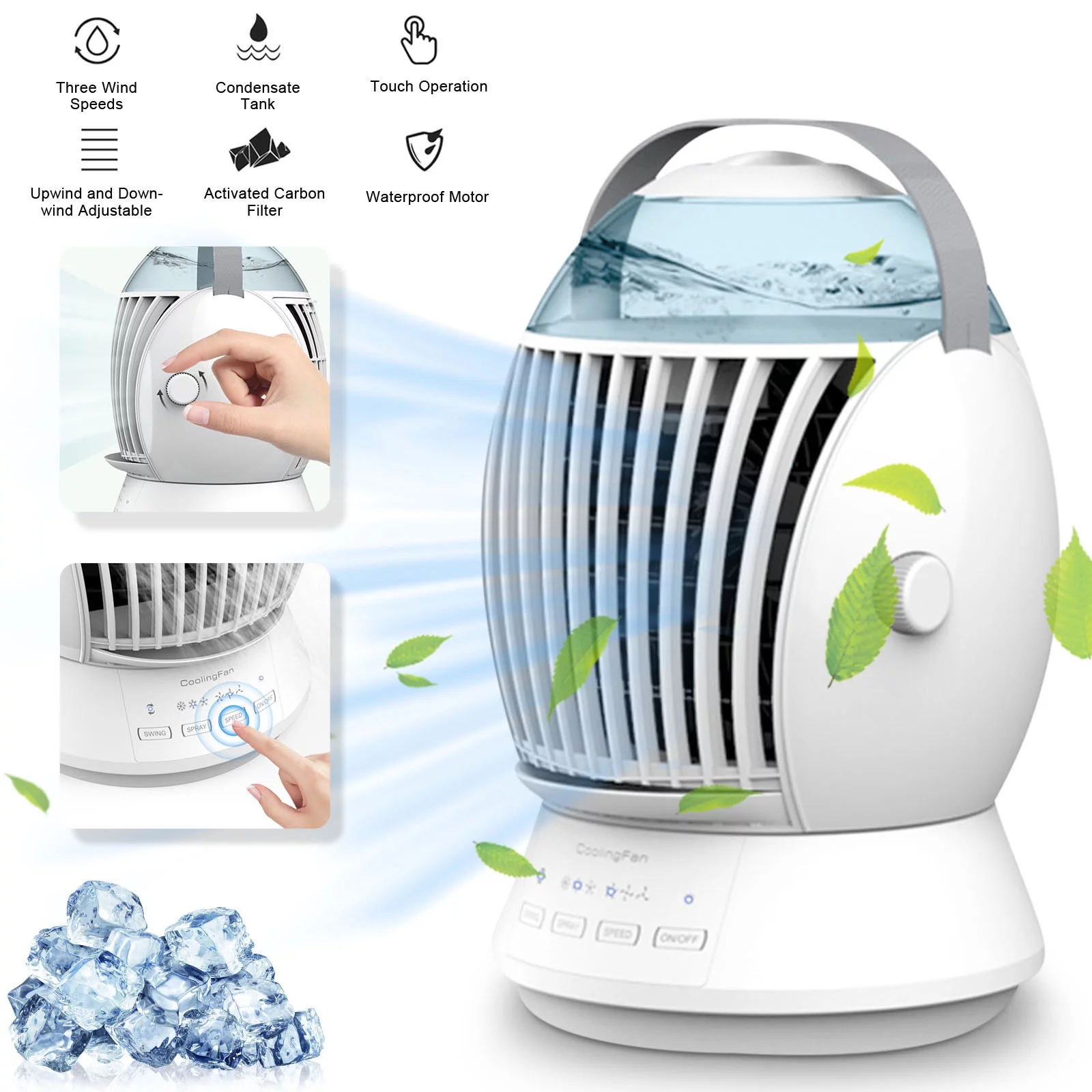 AOMXGD Portable Mini Air Conditioner Bedroom Air Cooler Intelligent 45 �� Shaking USB Fan Desktop Evaporative Air-Cooler 3 Speed, Handheld Fan on Clearance