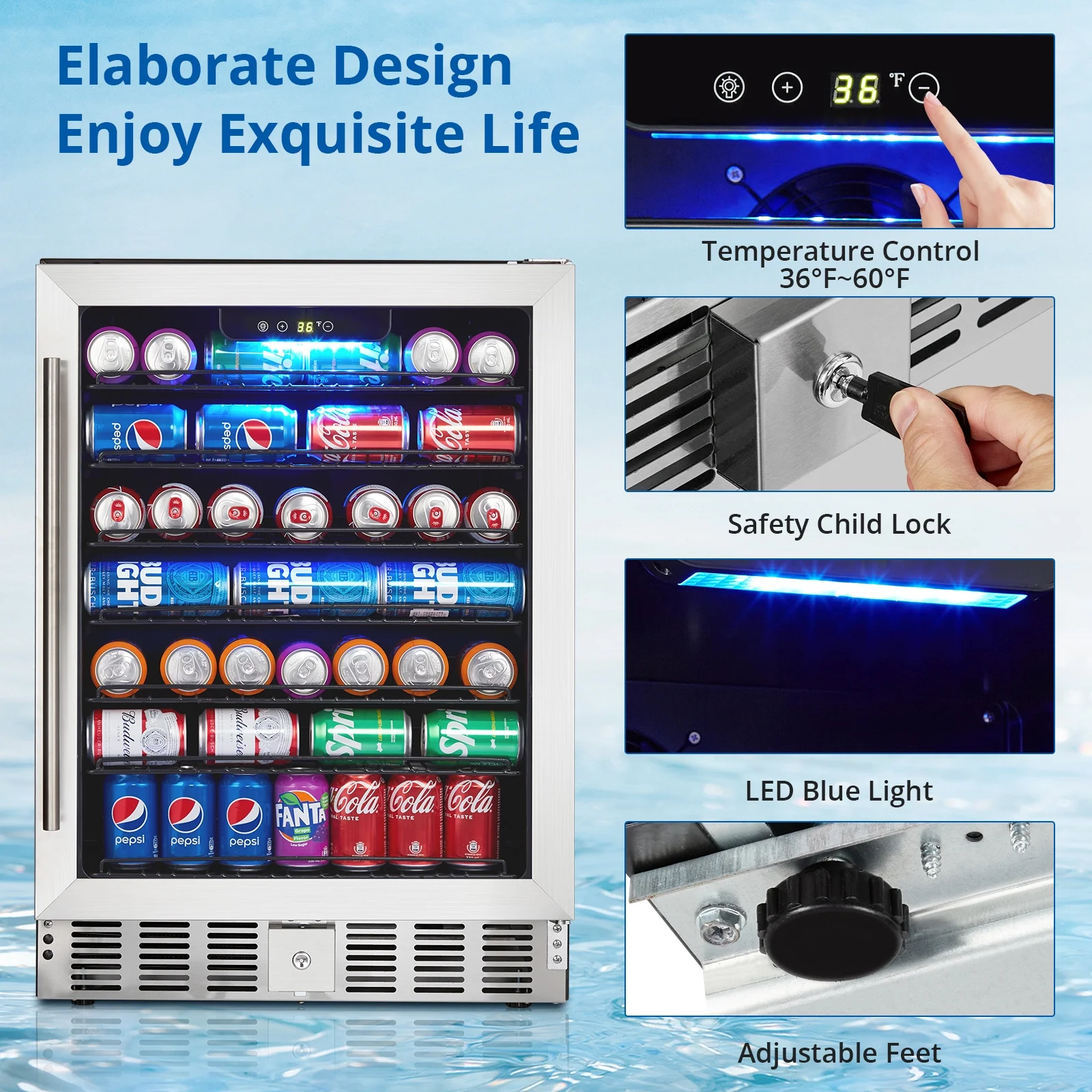 CREATIVE HOBBIES Beverage Refrigerator 5.1 Cu.ft Beverage Fridge 166 Cans Capacity Small Beverage Cooler with 36��60��F Adjustable Digital Temperature Control Compressor and Safety Lock