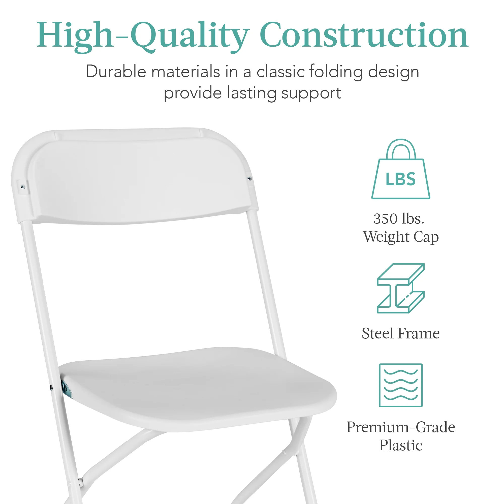 Best Choice Products Set of 4 Folding Stacking Plastic Chairs w/ Non-Slip Feet, 350lb Capacity - White