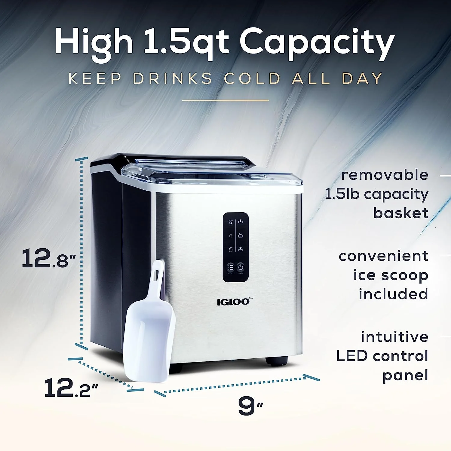 Igloo Automatic Ice Machine Self Cleaning Countertop Ice Maker for Water Bottle & Drinks, Stainless Steel