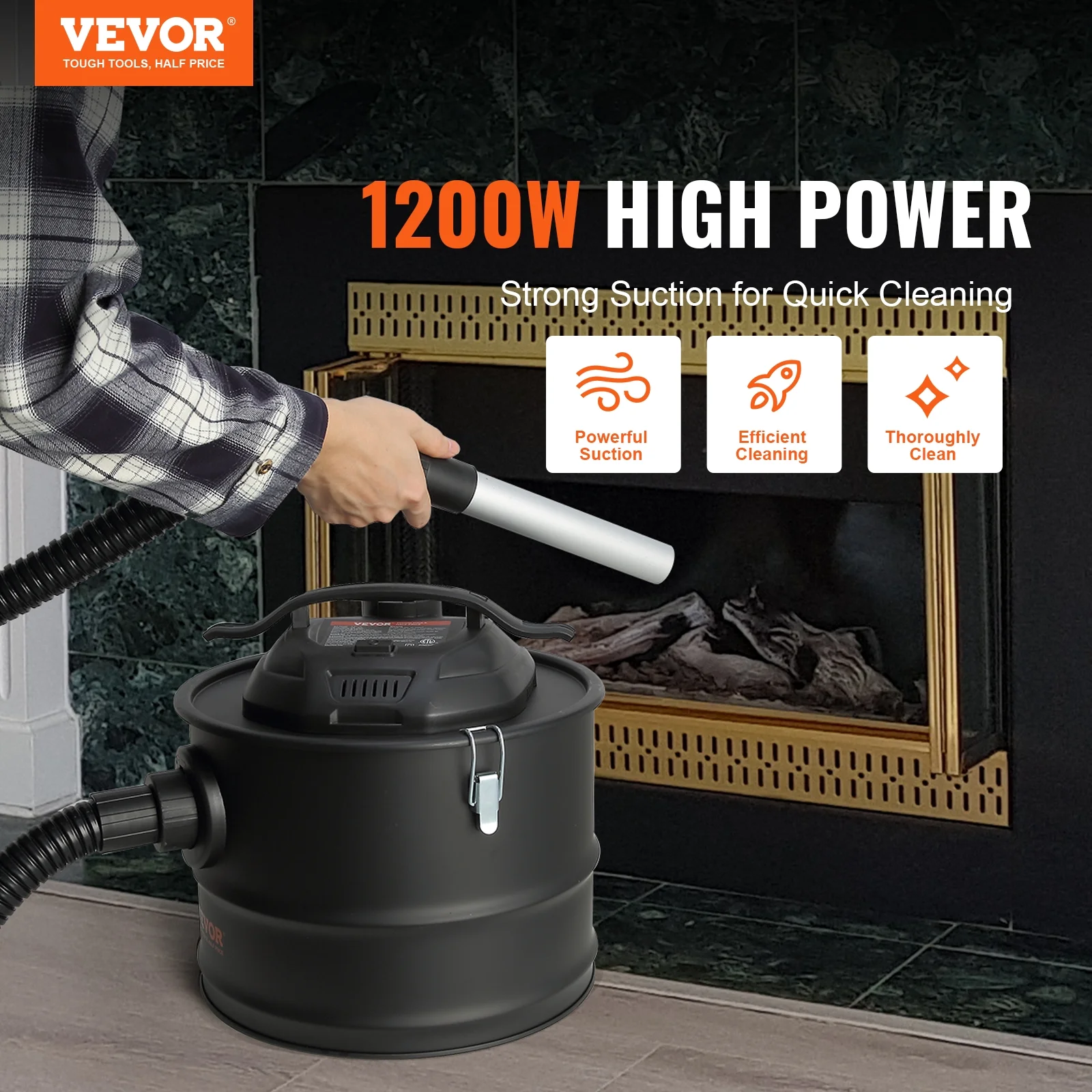 BENTISM 4 Gallon 1200W Ash Vacuum Cleaner for Fireplaces Pellet Stoves Grills BBQ