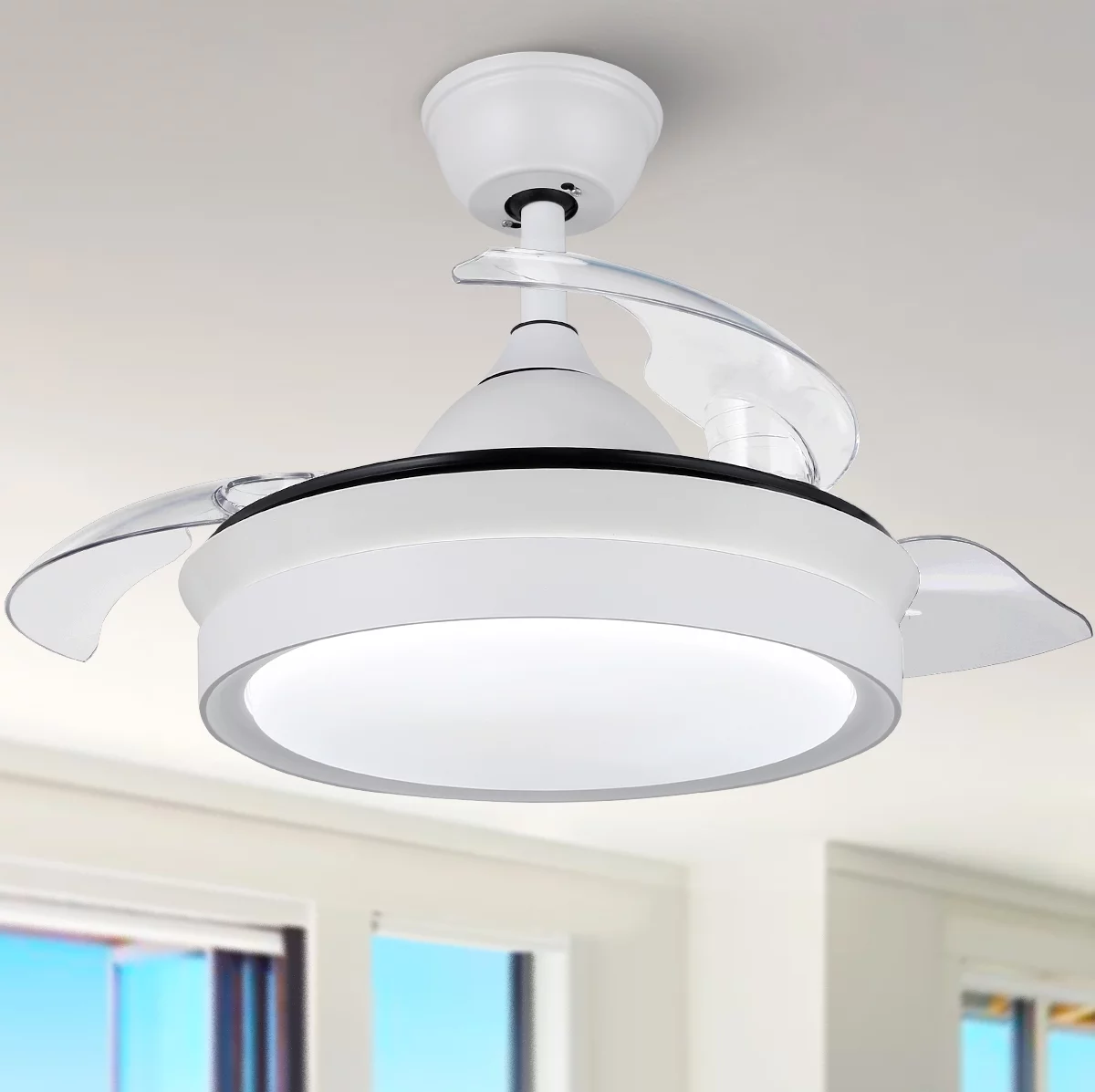 36'' LED Retractable Blades Ceiling Fan with Remote Control and Light Kit Included