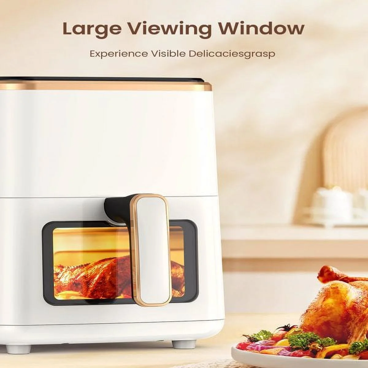 Air Fryer, ZPL 5.3qt Airfryer with Viewing Window, 7 Custom Presets Large Air Fryer Oven with Smart Digital Touchscreen, Non-stick and Dishwasher-Safe Basket, Kitchen Tongs, Rack with Skewers