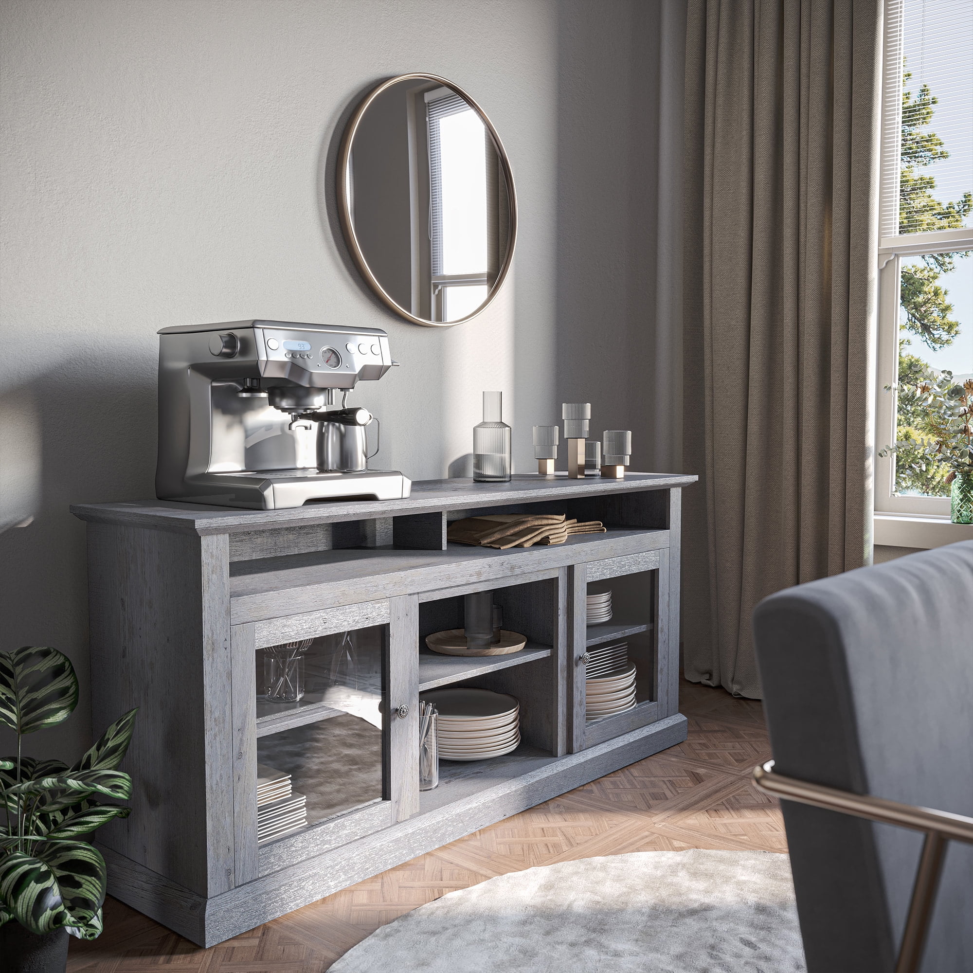 BELLEZE TV Stand Media Entertainment Center Console - Cayman (Light Gray)