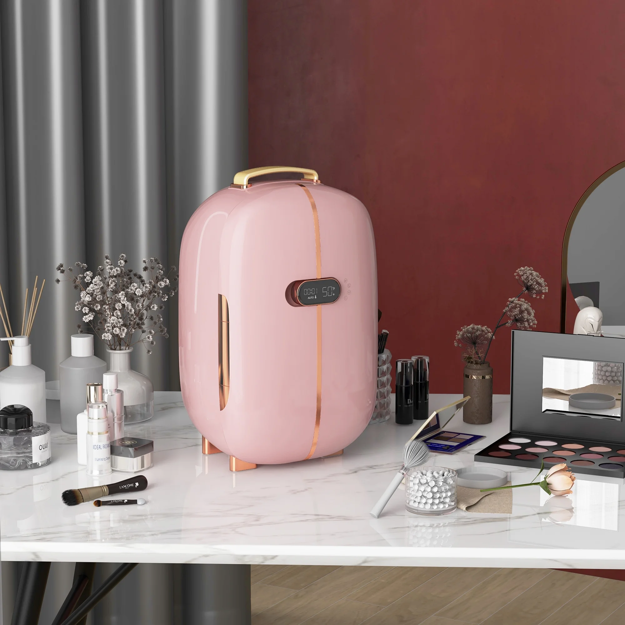 HOMCOM 0.4 Cu. Ft Portable Beauty Fridge with LED Lighting for Makeup, Pink
