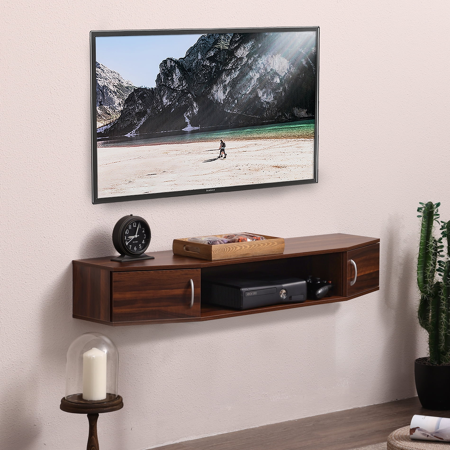 FITUEYES Floating TV Stand Wall Mounted Entertainment Center Media Console Wood Wall TV Shelf, Walnut