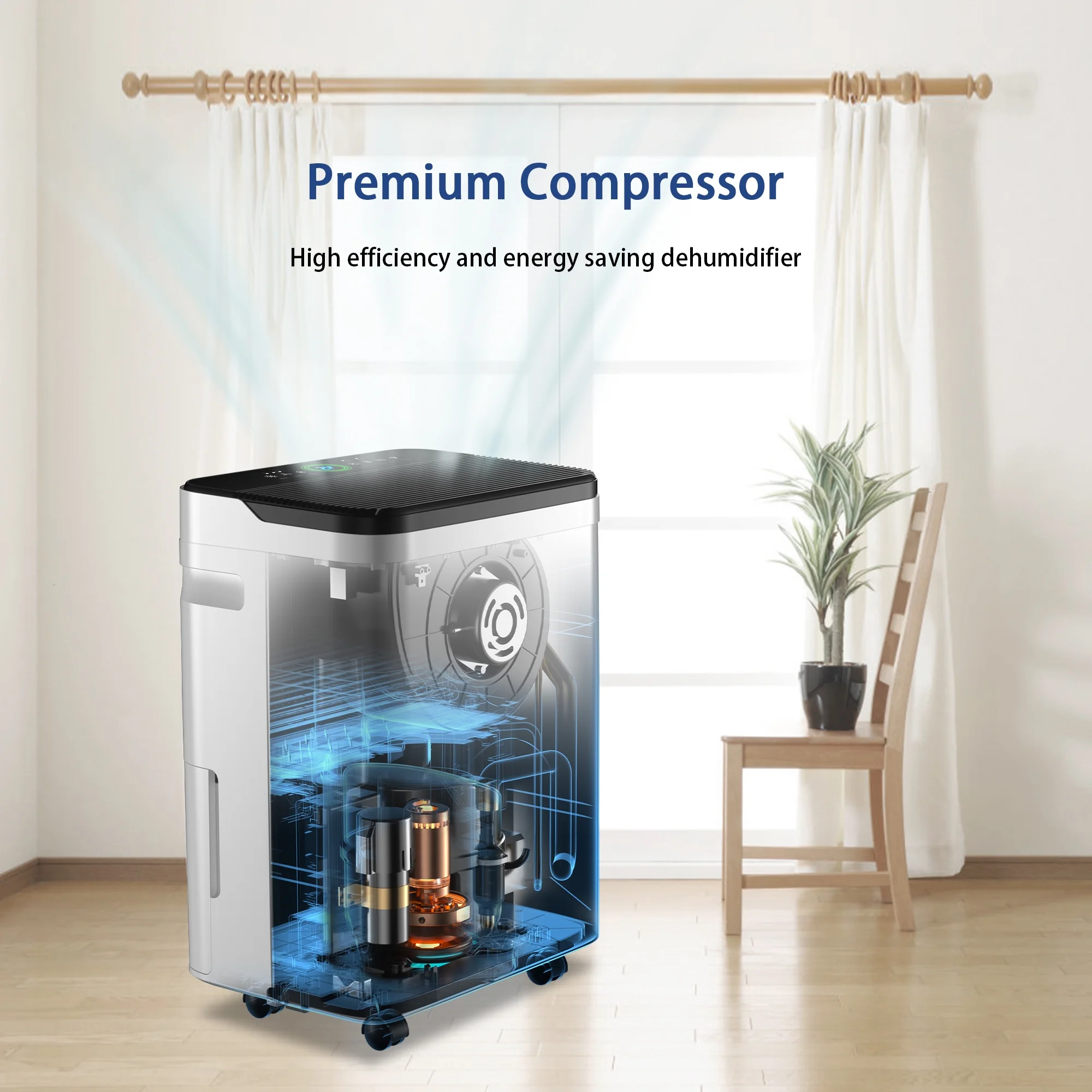 HUMSURE Dehumidifier 50 Pint Intelligent Humidity Control, 4,500 sq. ft. for Basements, Large Rooms, Bathrooms, Max Moisture Removal 70 Pints (95 'F, 95% RH)