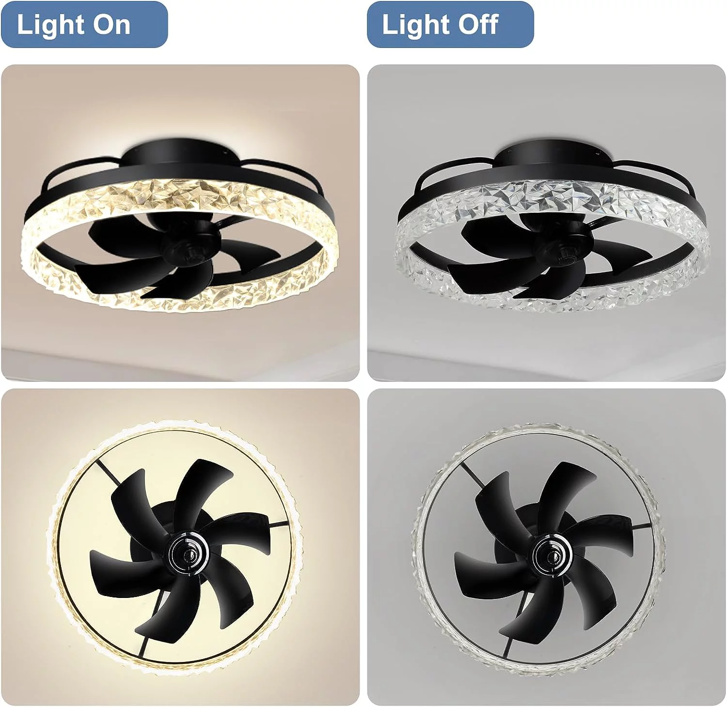 Depuley Low Profile Ceiling Fan with Light and Remote, Modern Indoor Flush Mount Ceiling Fan Dimmable LED Memory Light Timing Reversible Motor