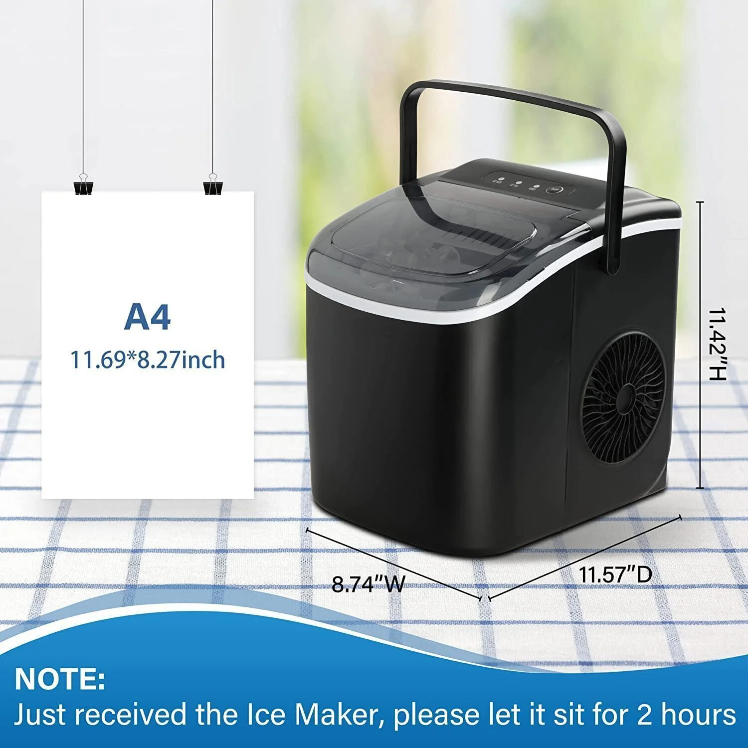 Countertop Ice Maker Portable Ice Machine Self-Cleaning with with Ice Scoop, Basket 26lbs in 24Hrs 9 Cubes Ready in 6Mins Ideal for Home,Kitchen,Bar,Camping,Black