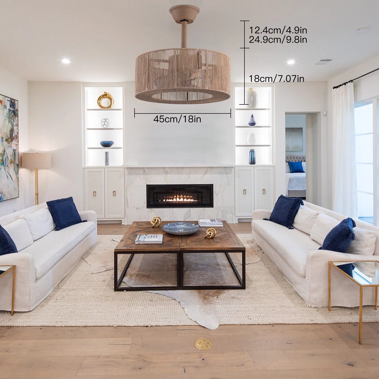 18' Caged Ceiling Fan Light Industrial Farmhouse Chandelier Lamp Fixture +Remote 18' Farmhouse Ceiling Fan Light Cage Chandelier Lamp 3 Gear Wind+Remote Control Rustic Fan Light Chandelier Cage