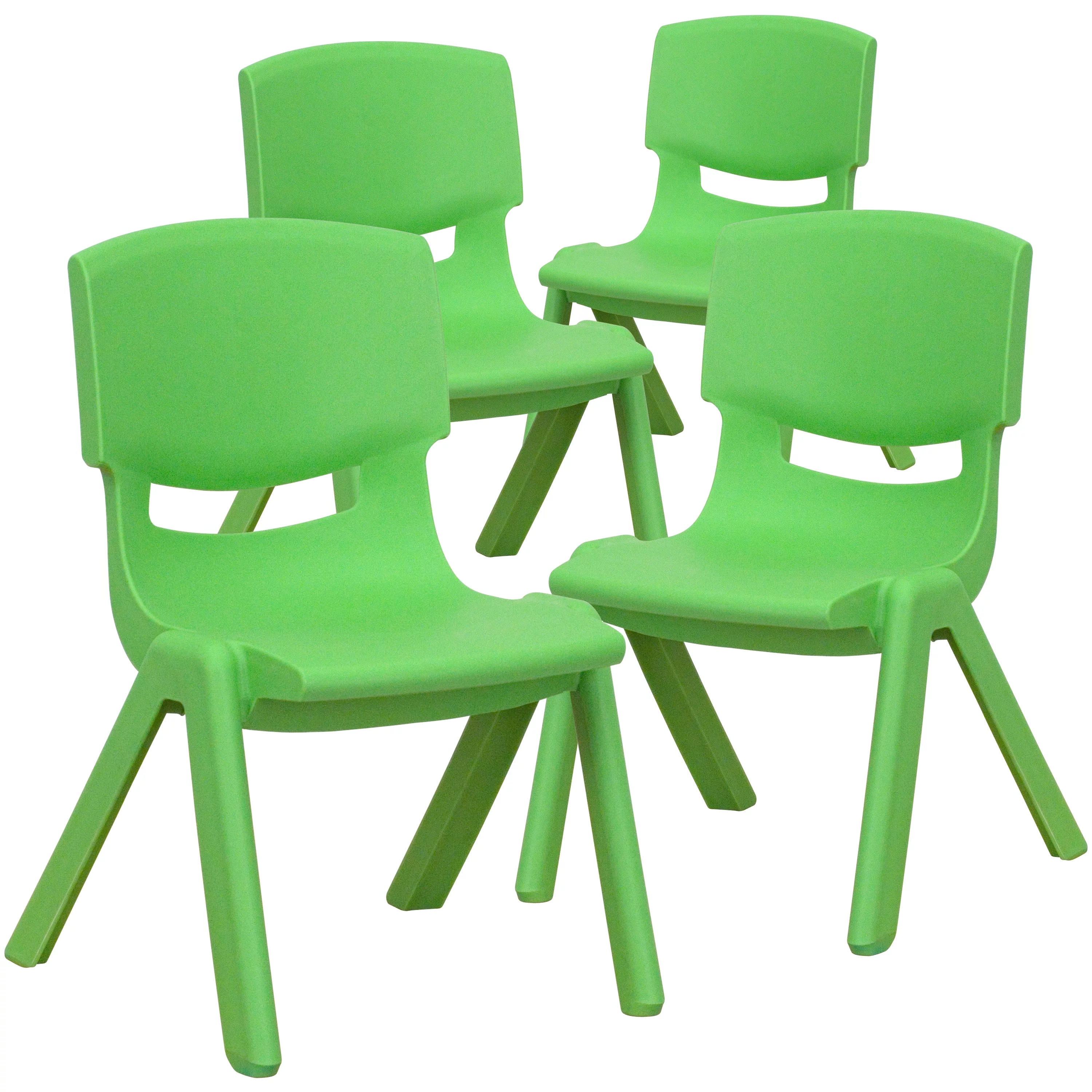 Emma + Oliver 4 Pack Green Plastic Stackable School Chair with 10.5'H Seat, Preschool Chair