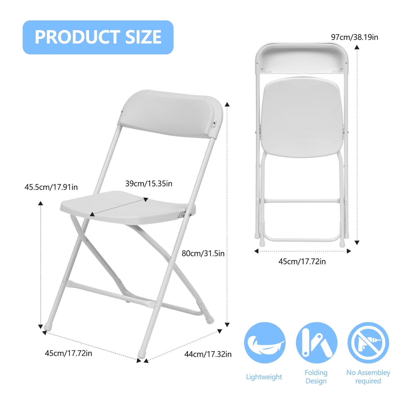 HONGGE 6 Pack Plastic Folding Chairs 350lb Capacity Portable Commercial Chair for Home Office Wedding Party Indoor Outdoor Events, Stackable, White