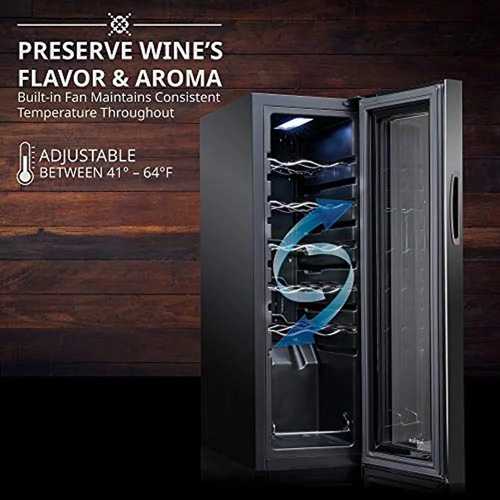 Ivation 12 Bottle Compressor Wine Cooler Refrigerator with Lock, Black