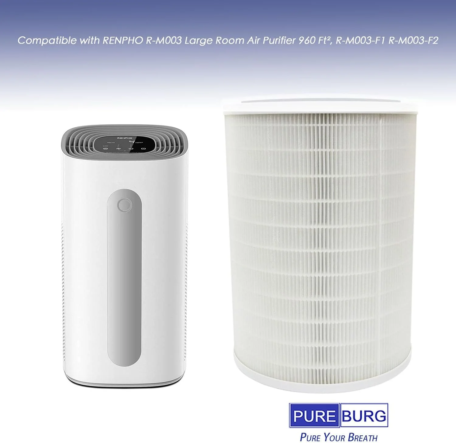 AUCHI R-M003 True HEPA Replacement Filter Compatible with RENPHO R-M003 Large Room Air Purifier R-M003-F1 R-M003-F2,H13 4-Stage Filtration Activated carbon Air Clean Dust VOCs Odor