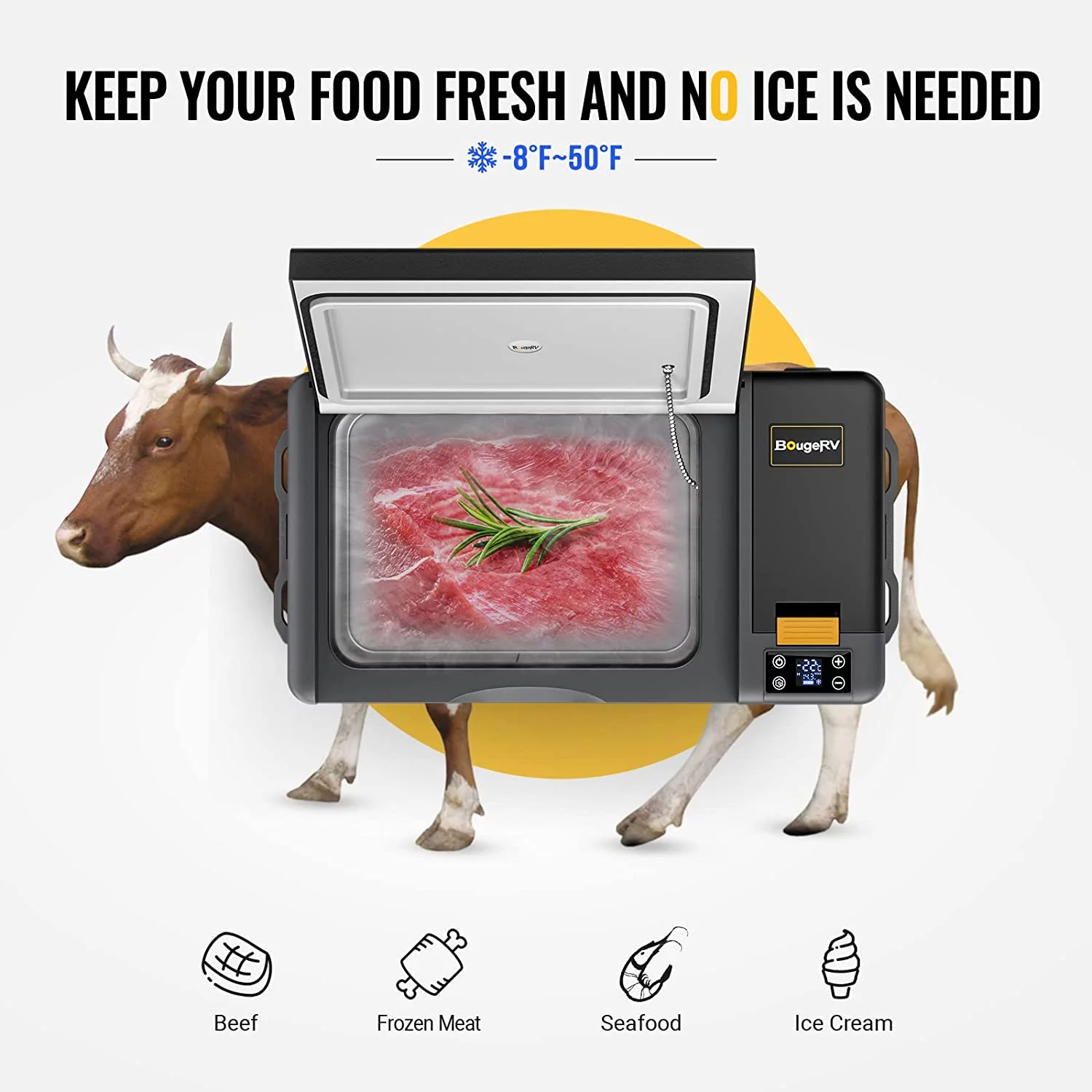 BougeRV Portable Car Refrigerator CRPRO 30 Qt, 12 Volt Fridge Compressor Freezer with -8�H~50�H Cooling Range, 12V/24 DC & 110-240 AC for RV Truck Vehicle Boat Outdoor & Home Use