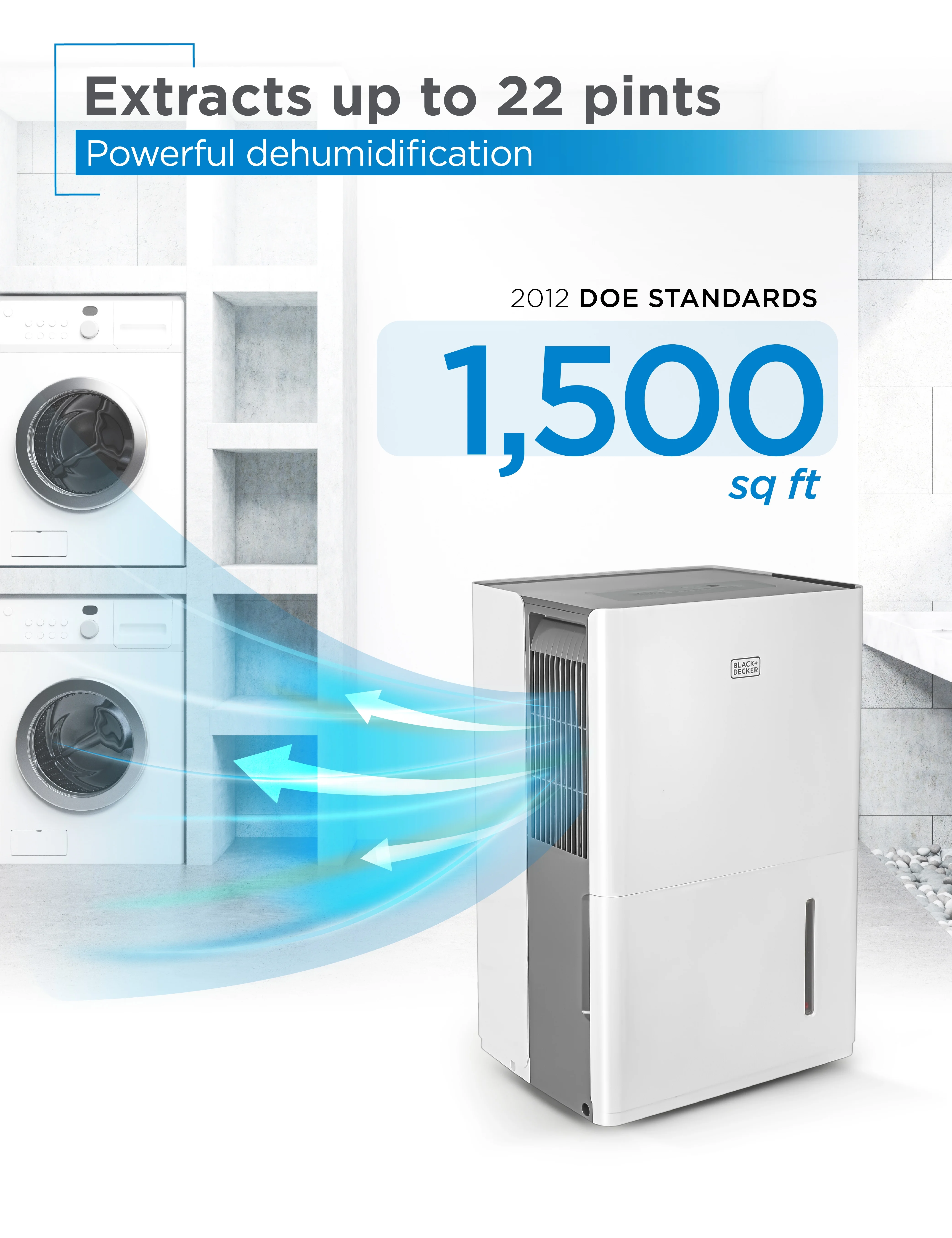 BLACK+DECKER 22 Pint Dehumidifier for Medium to Large Spaces, Energy Star Certified, BD22MWSA