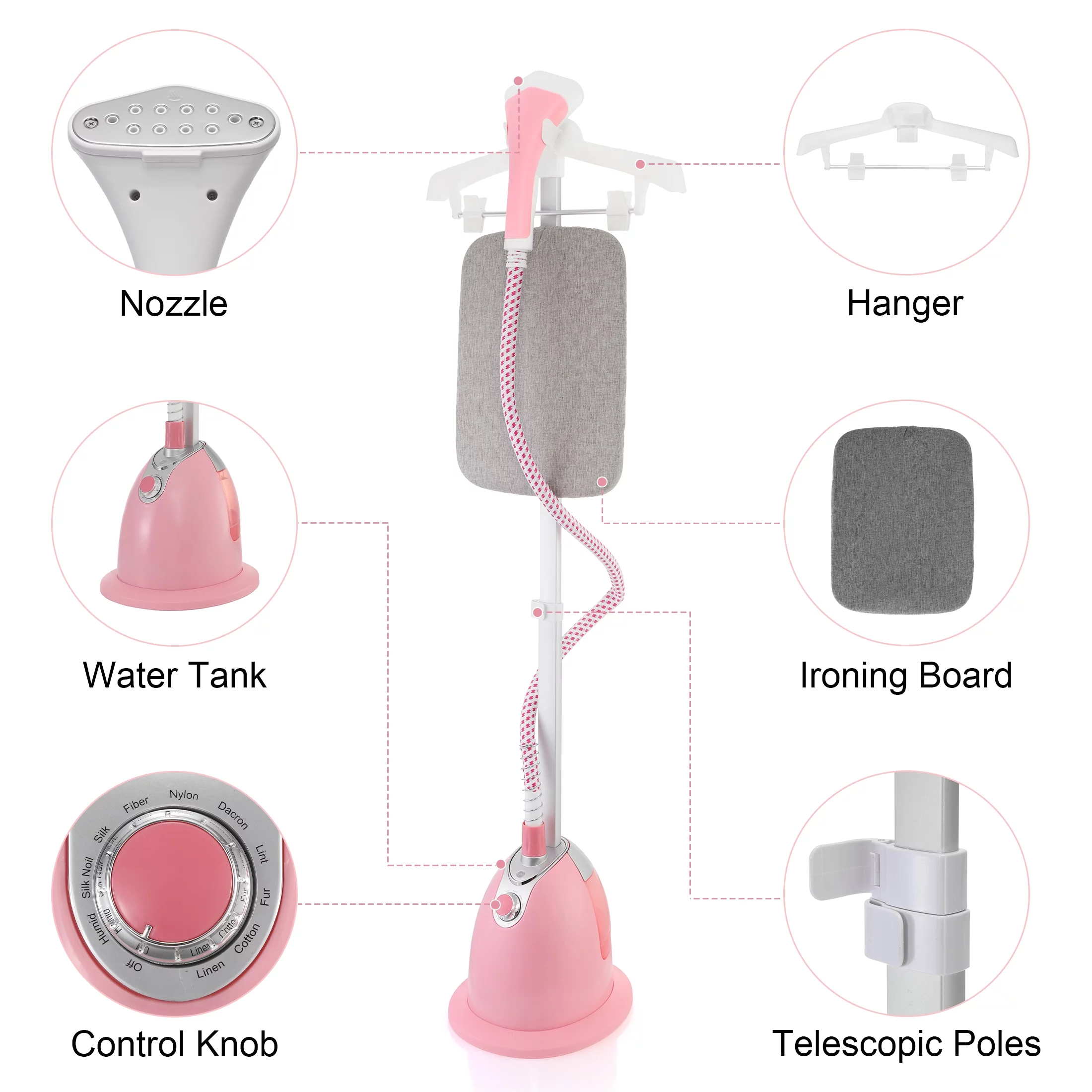 2 in 1 Standing Garment Steamer for Clothes, Multifunctional Clothing Steamer with Hanger & Ironing Board (Pink)