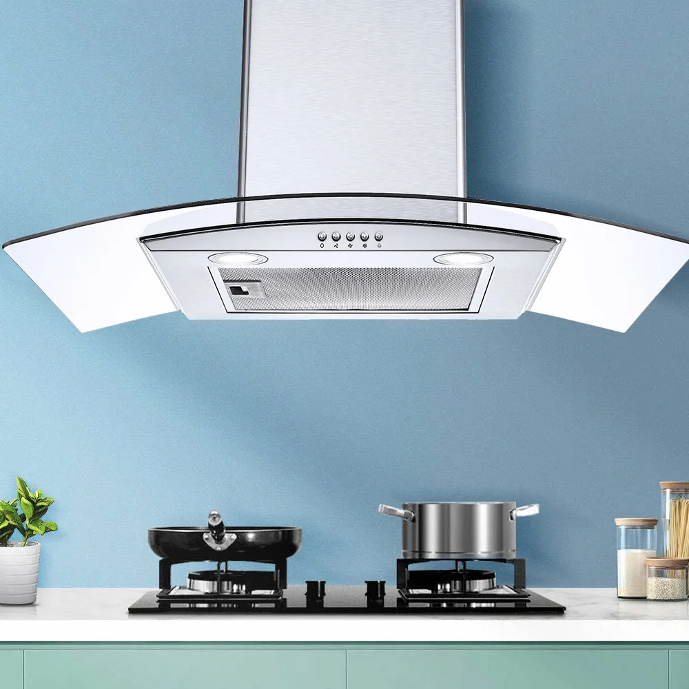 30 inch Tieasy Wall Mount Range Hood Kitchen Vent 450CFM Tempered Glass 3-Speed