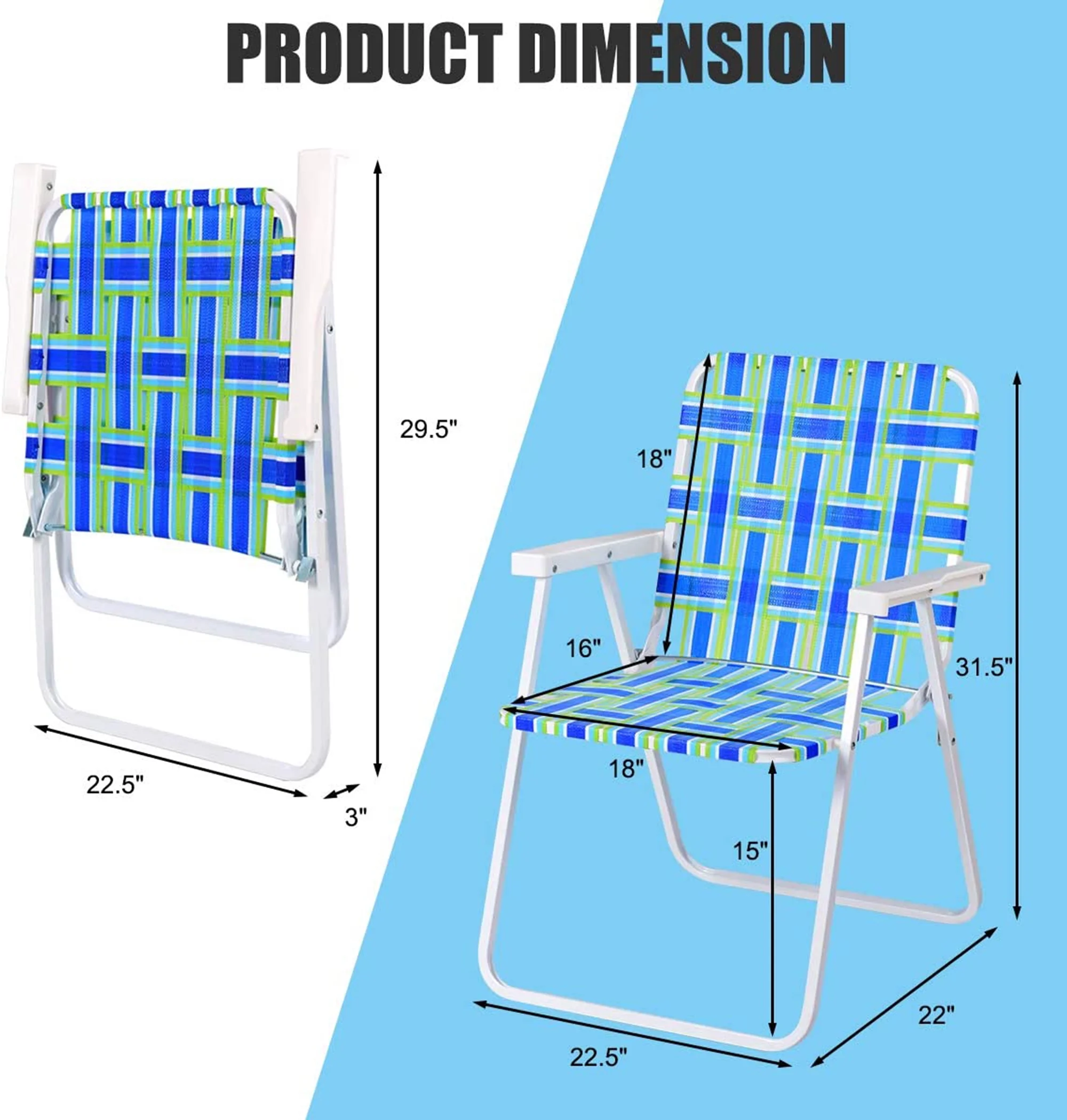 Gymax Set of 6 Patio Folding Web Chair Set Portable Beach Camping Chair Blue