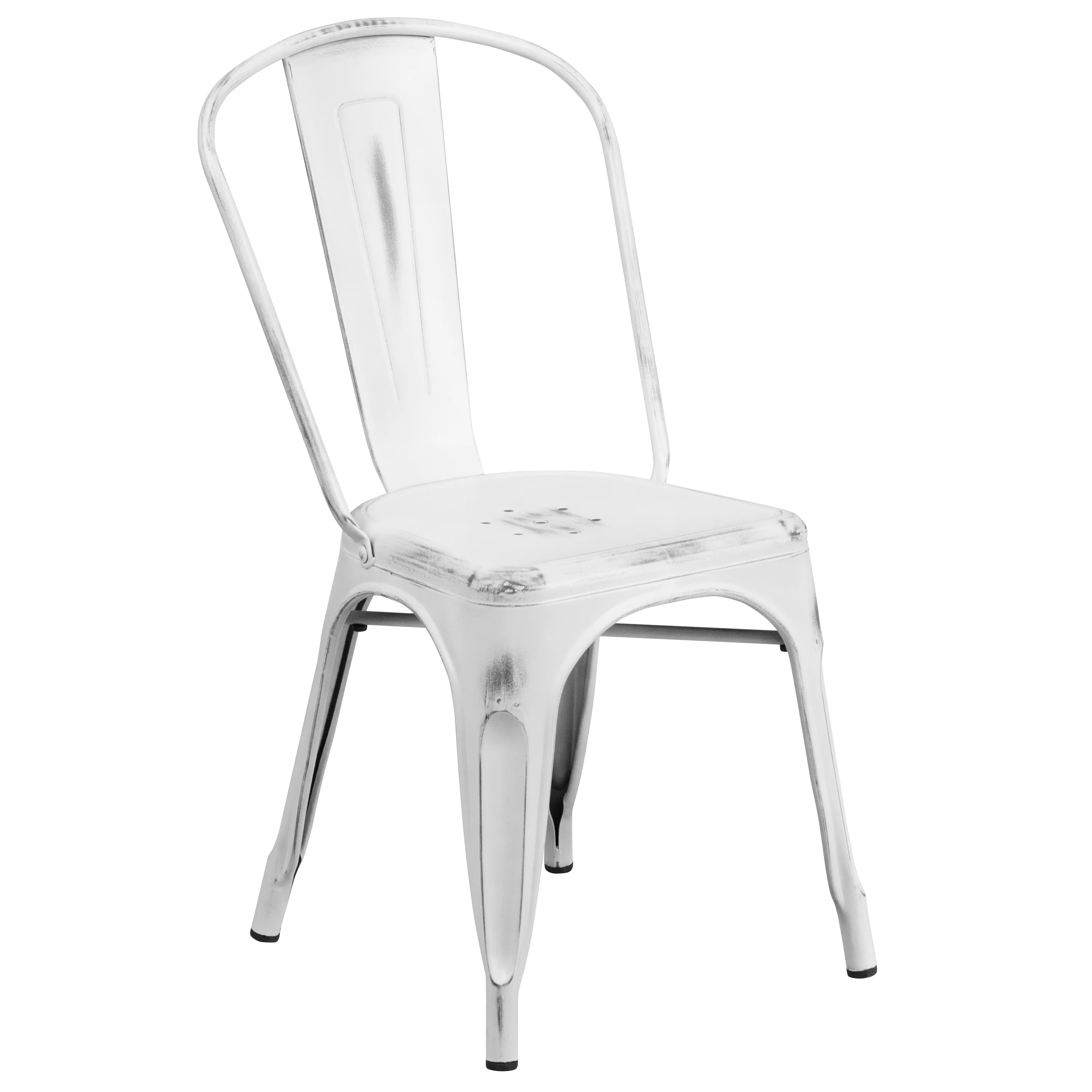 Flash Furniture Commercial Grade Distressed White Metal Indoor-Outdoor Stackable Chair