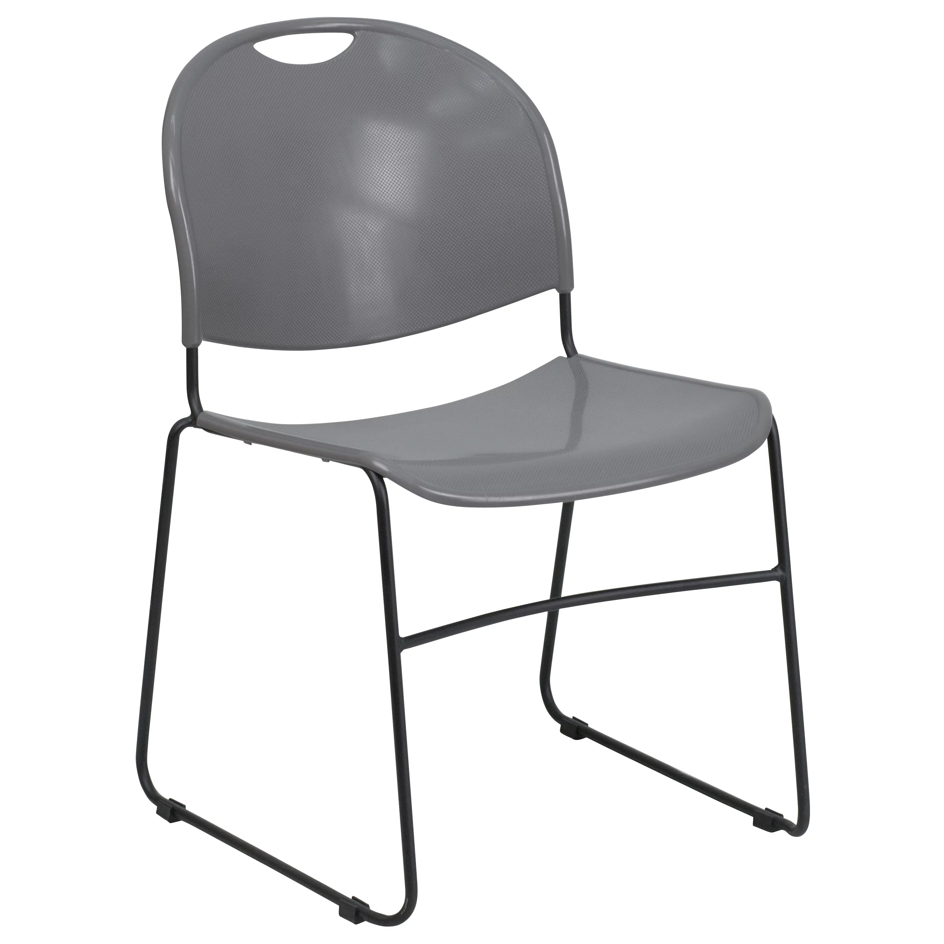 Flash Furniture HERCULES Series 880 lb. Capacity Gray Ultra-Compact Stack Chair with Black Powder Coated Frame