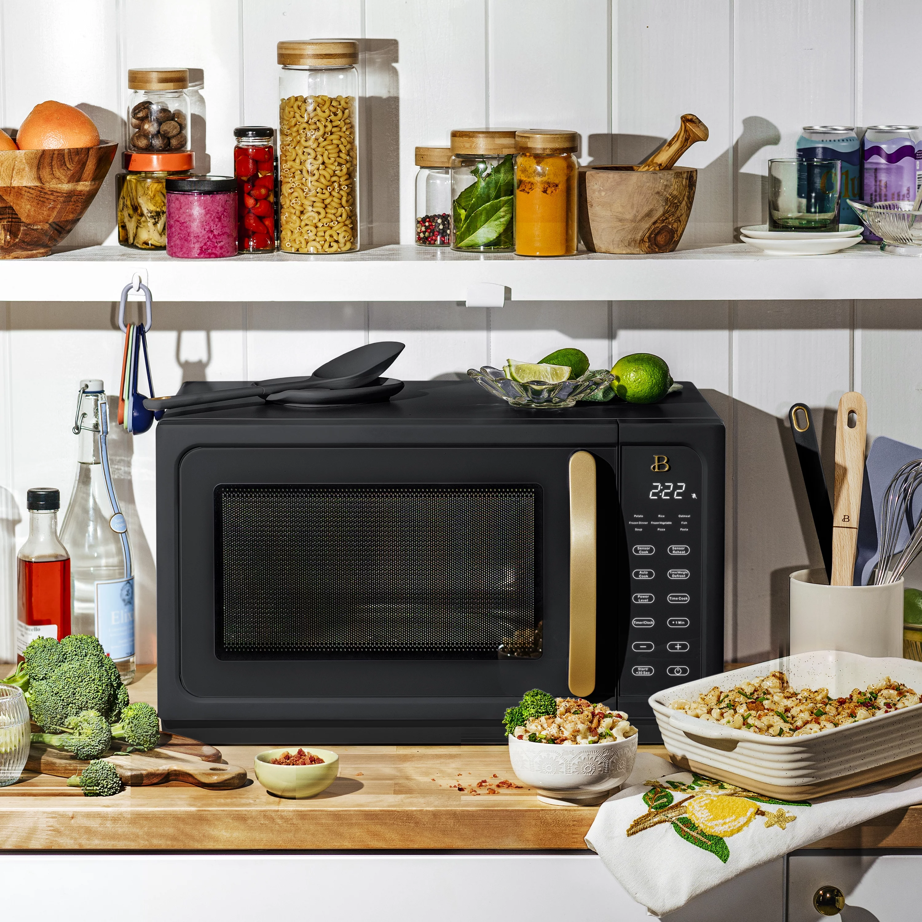 Beautiful 1.1 Cu ft 1000 Watt, Sensor Microwave Oven, Sesame Black by Drew Barrymore, New
