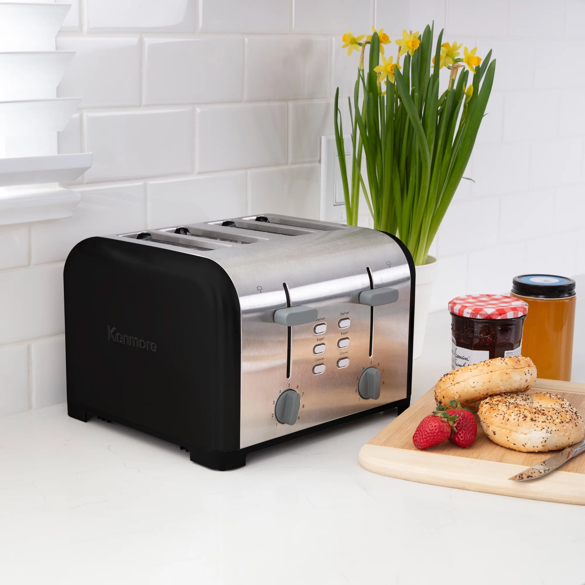 Kenmore 4 Slice Extra Wide Slot Toaster with Defrost and Bagel Functions, Adjustable browning settings, Black