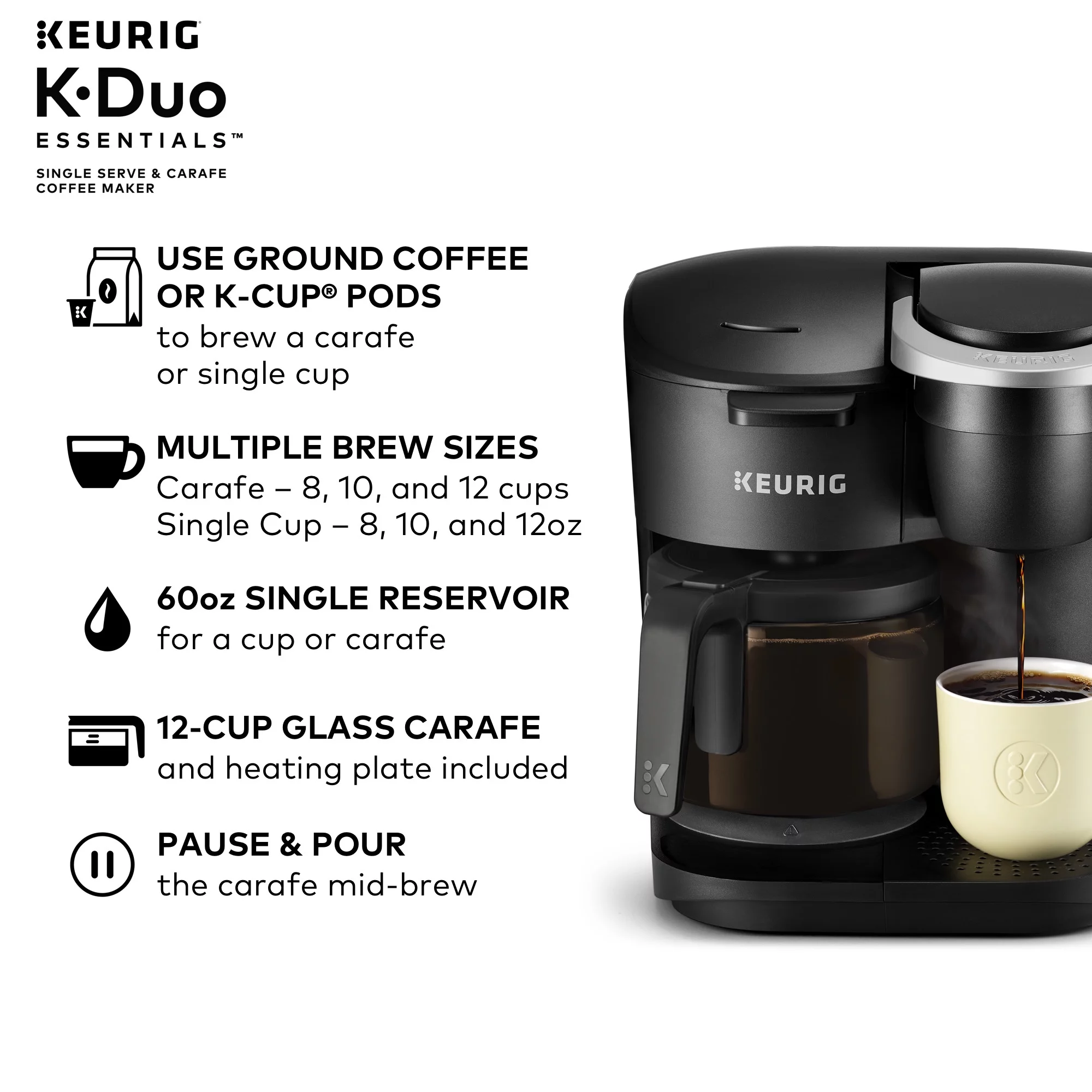 Keurig K-Duo Essentials Single Serve K-Cup Pod & Carafe Coffee Maker Black
