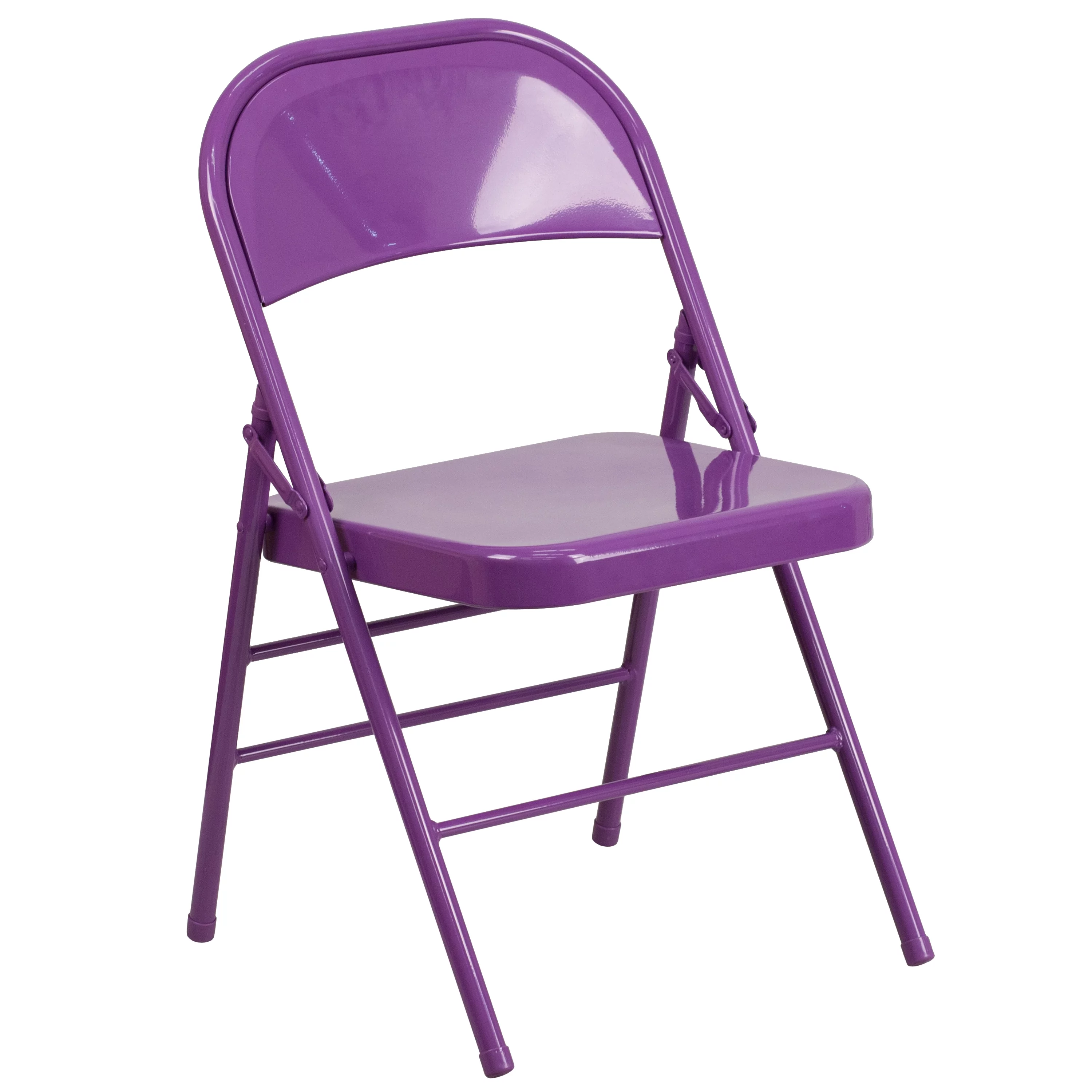 Flash Furniture 2 Pack HERCULES COLORBURST Series Impulsive Purple Triple Braced & Double Hinged Metal Folding Chair
