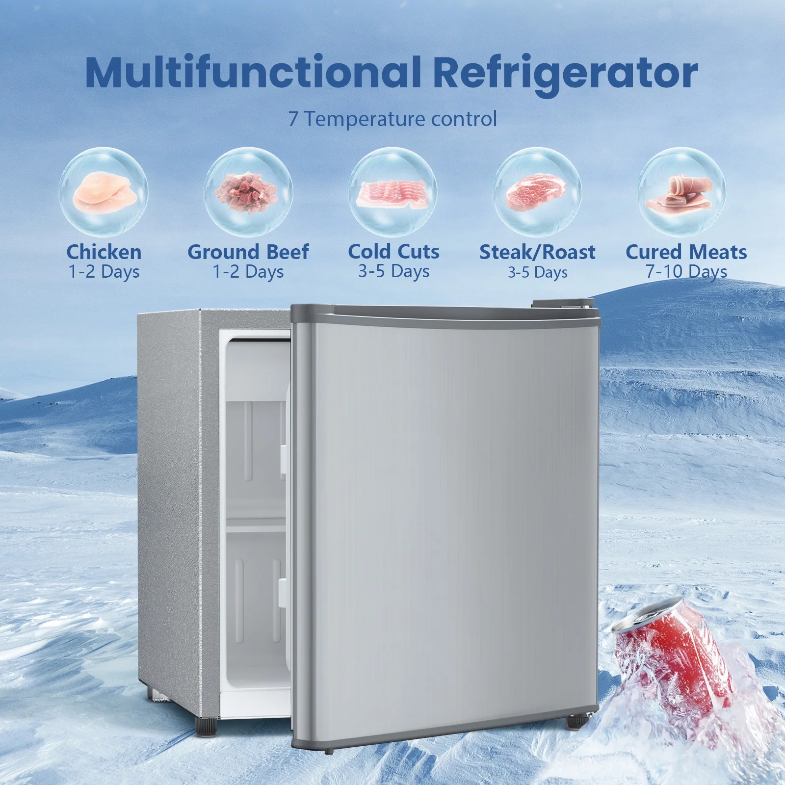 Auseo 1.7 cu.ft. Compact Refrigerator Mini Fridge, Retro Style, Low Noise & Energy Saving, Adjustable Temperature, for Kitchen/Office/Apartment/Dormitory-Silver