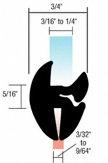 CRL AS1179 Two-Piece Self-Sealing Weatherstrip for 3/32' to 9/64' Panel or 3/16' to 1/4' Glass