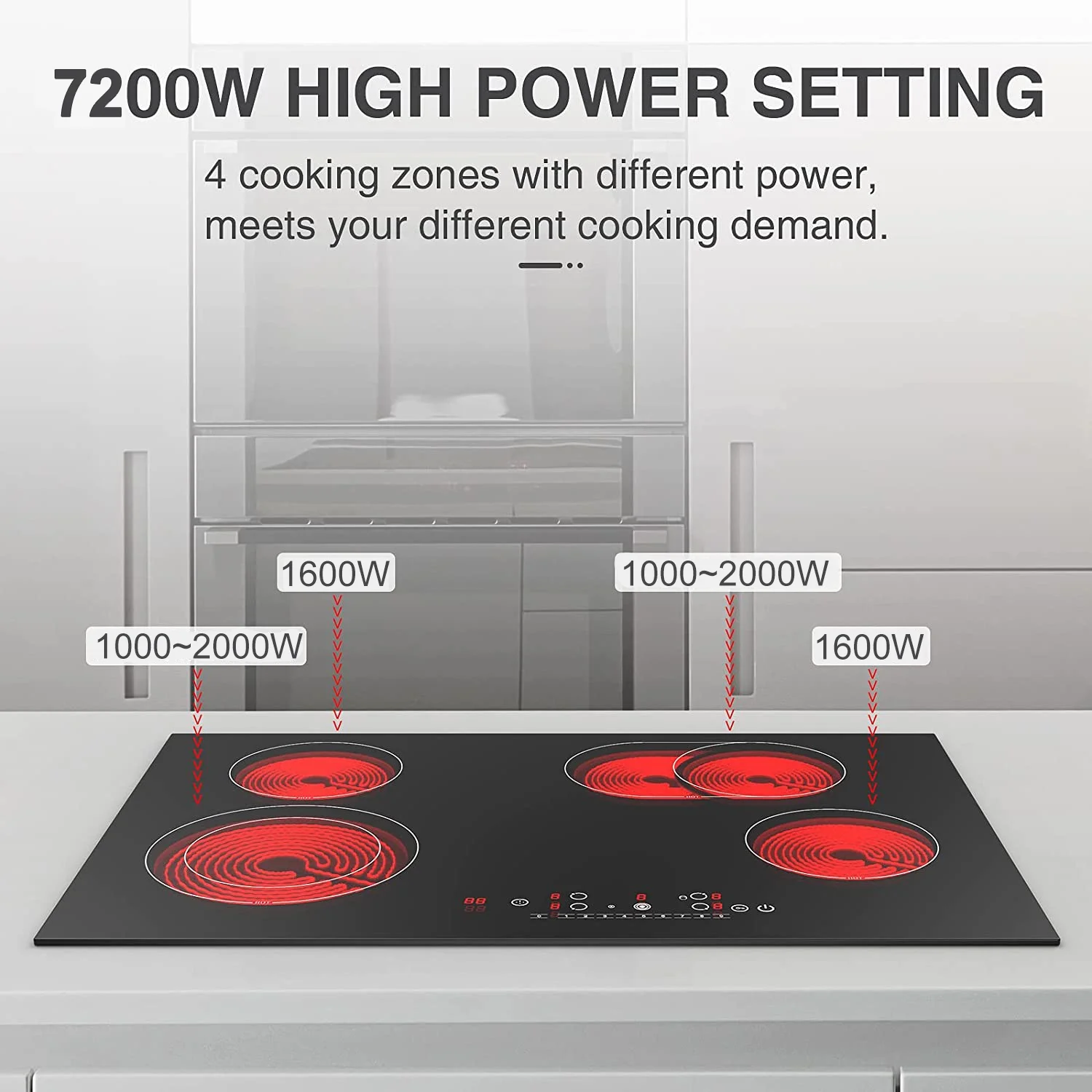 iMeshbean Electric Cooktop 30 inch,Electric Stove Burner,Built-in and Countertop Electric Stove Top,LED Touch Screen,9 Heating Level,Timer&Kid Safety Lock, Touch Control 240V 7200W Cooktop(No plug)