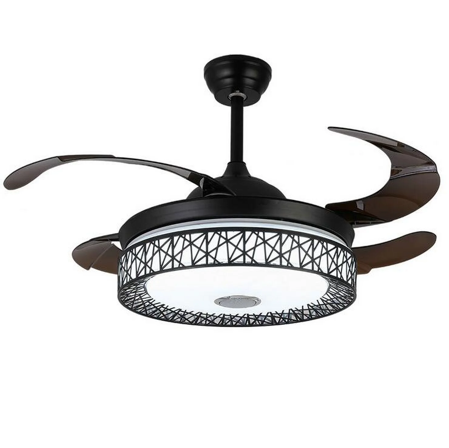 FINE MAKER 42 inch Bluetooth Ceiling Fan with Light Black Metal Finish 7-Color LED Fandelier Remote Control Chandelier with Fan for Living Dining Room Bedroom