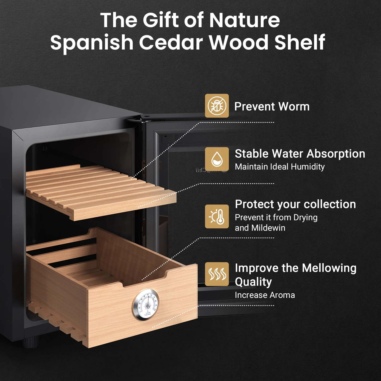 KingChii 16L Cooling & Heating Cigar Humidor 100 Counts, Electronic Humidor Cabinet With 2 Spanish Cedar Wood Shelves, Gift for Men