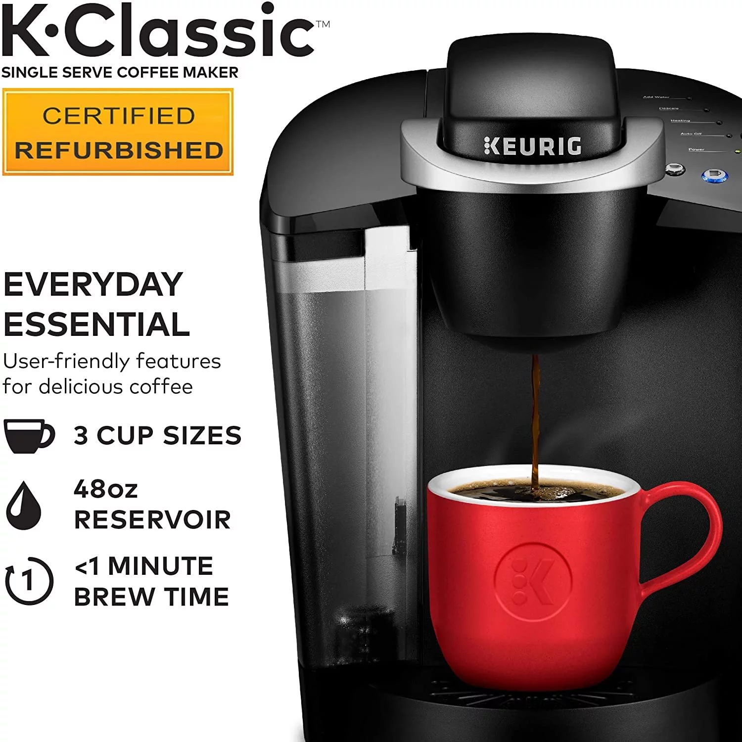 Keurig K-Classic Coffee Maker, Single Serve K-Cup Pod Coffee Brewer, 6 to 10 Oz Brew Sizes, Black Used
