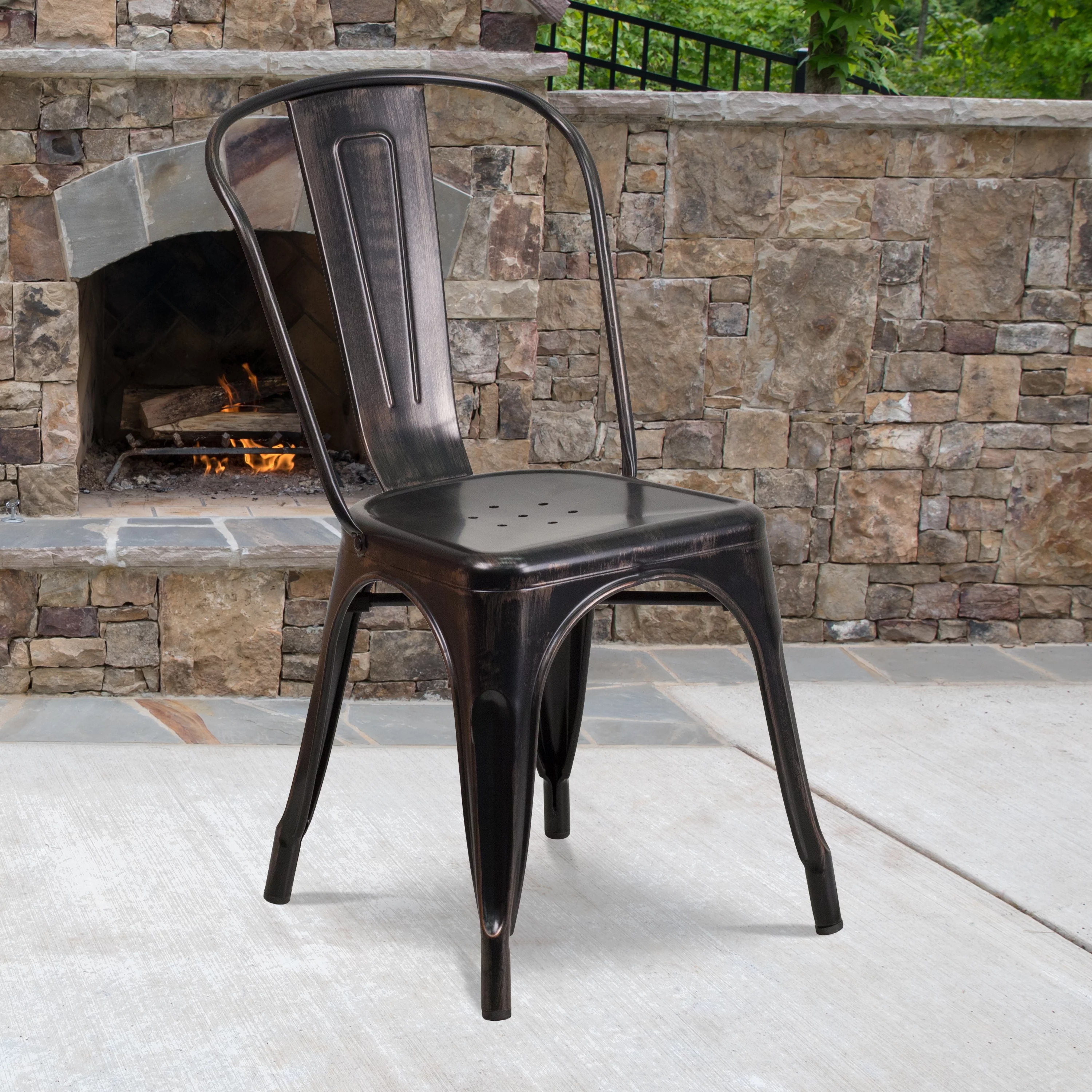 Flash Furniture Luke Commercial Grade 4 Pack Black-Antique Gold Metal Indoor-Outdoor Stackable Chair
