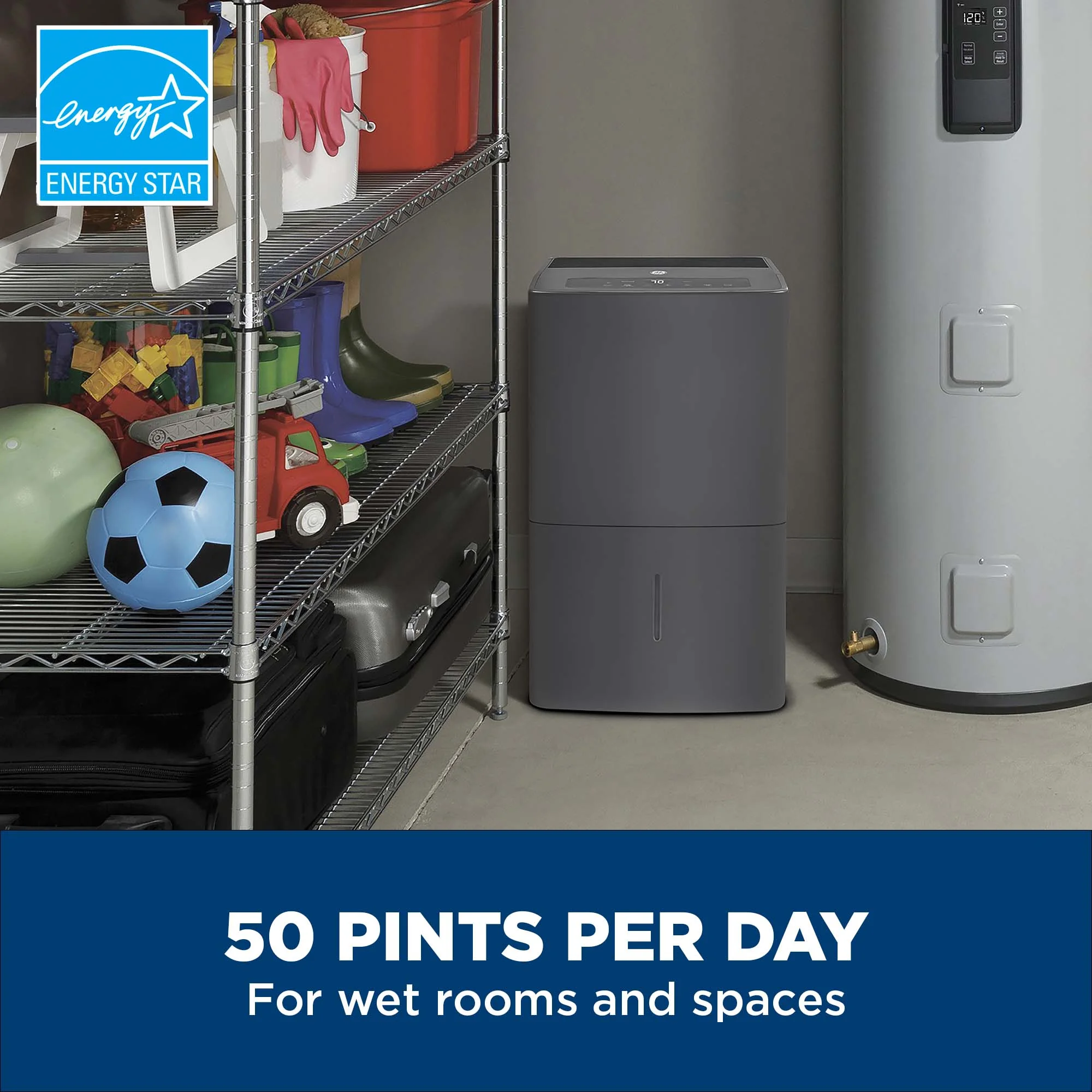 GE Energy Star Dehumidifier with Built-in Pump 50 Pint, Perfect for Basement or Rooms up to 4500 Sq ft