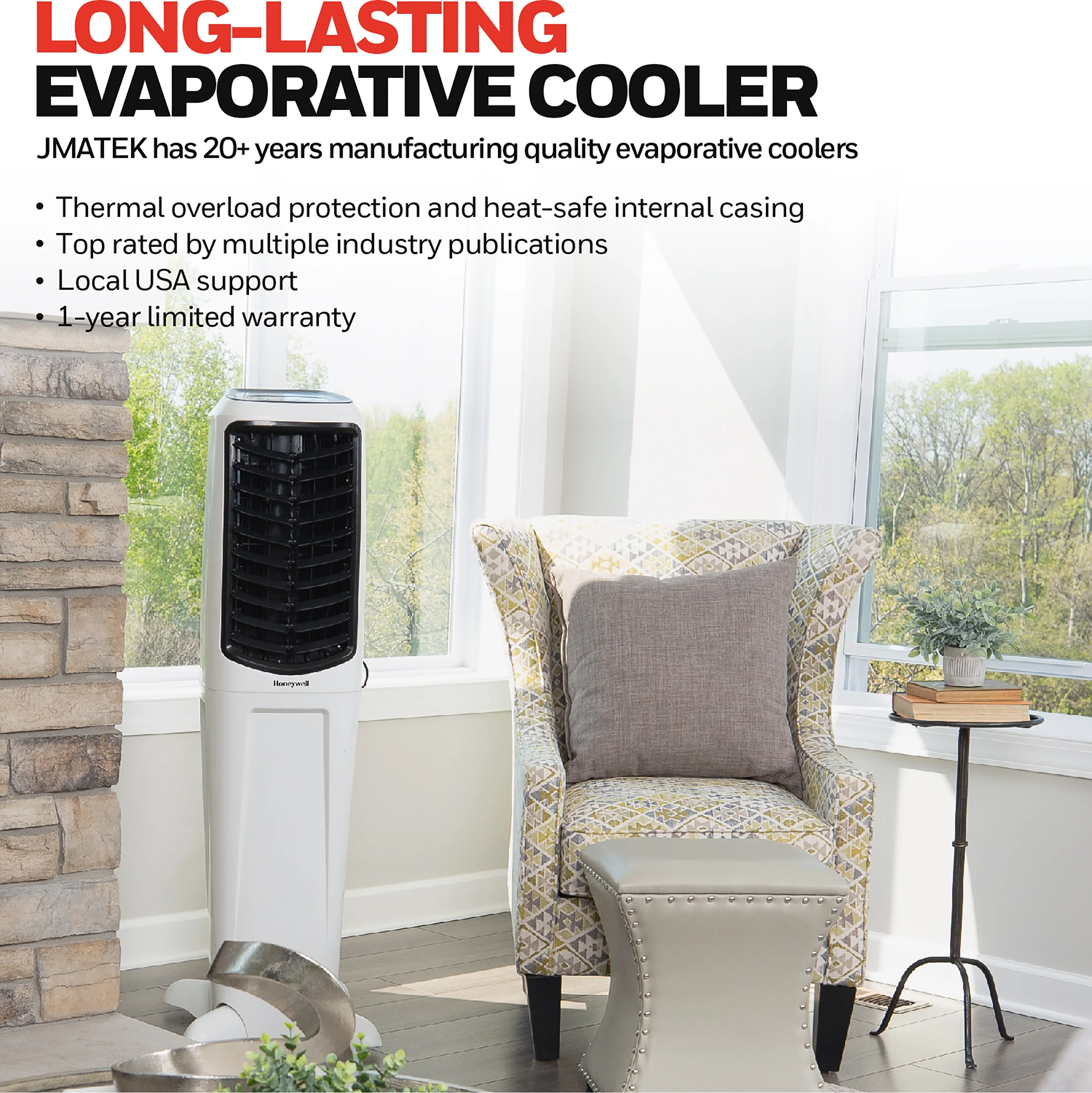 Honeywell 588-647 CFM Portable Evaporative Tower Cooler with Fan, Humidifier & Remote, 53.6' TC50PEU, White