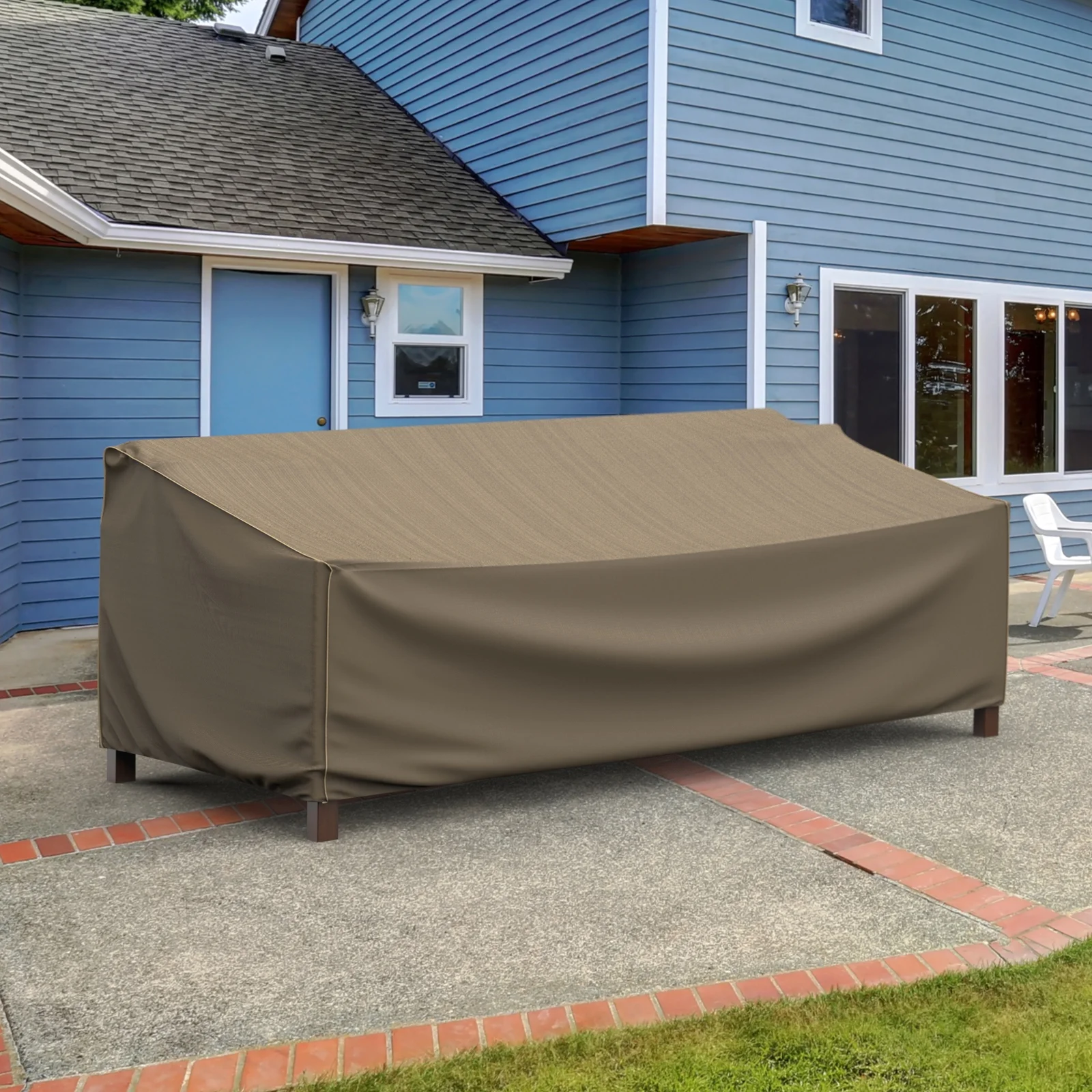 Budge 100'Wx41'L Black and Tan Patio Sofa Cover, StormBlock? Hillside