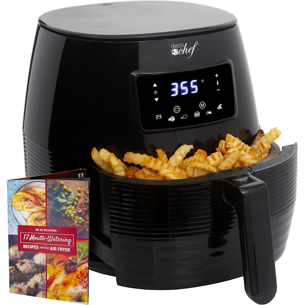 Deco Chef 5.8QT (19.3 Cup) Digital Electric Air Fryer with Accessories and Cookbook - Air Frying, Roasting, Baking, Crisping, and Reheating for Healthier and Faster Cooking (Black) - (Open Box)