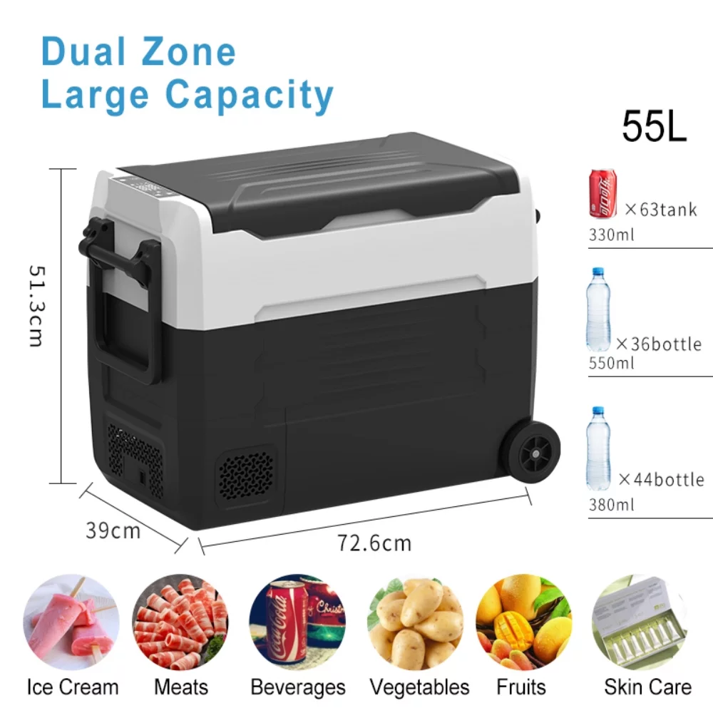 Cismea 50 Quarts Portable Car Refrigerator, Freezer Dual Zone, APP Control, Dual Temperature Display(Black)