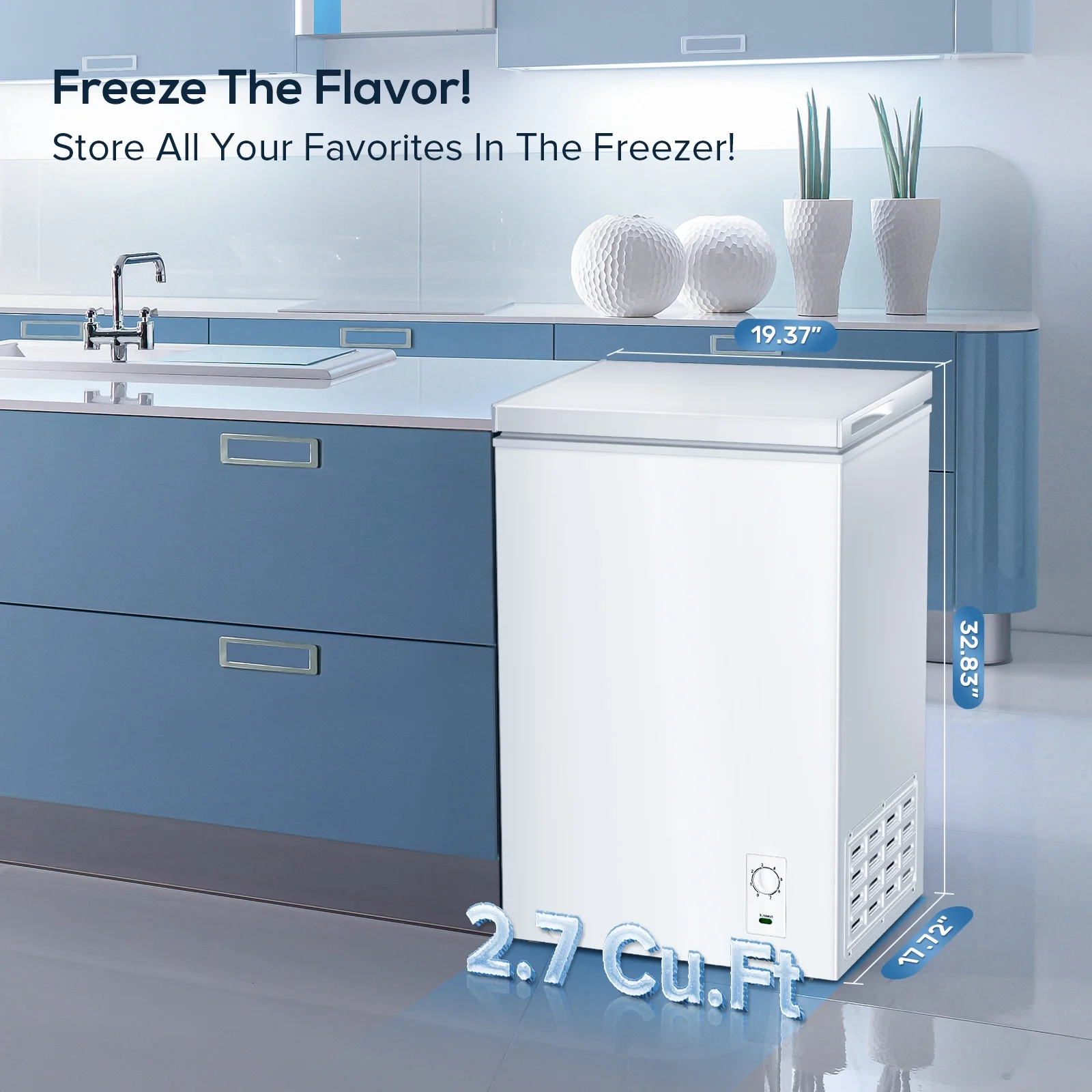 Auseo Mini Chest Freezer 2.7 Cubic Feet, Free Standing Top Open Door, Compact Freezer with Adjustable Temperature-White
