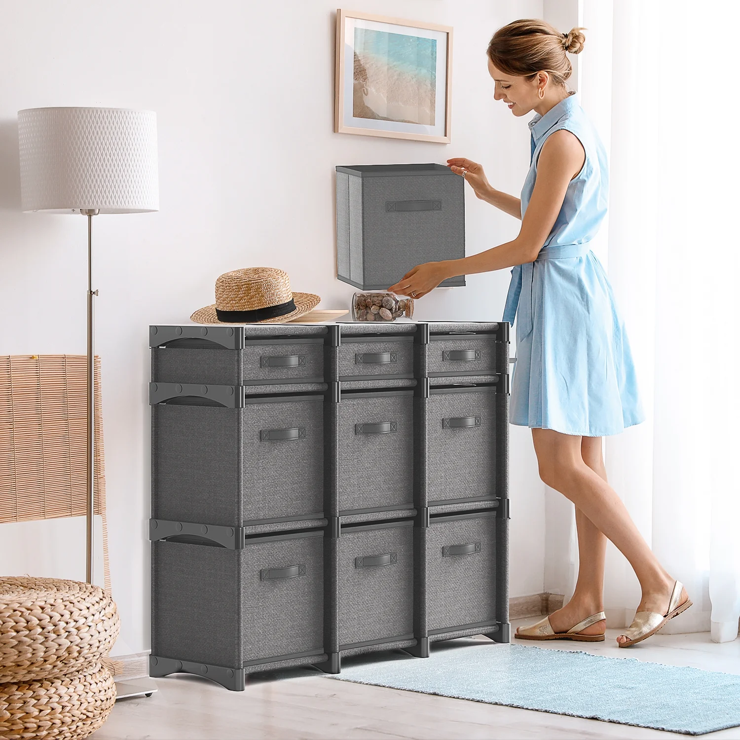Clara Clark 9 PC Cube Storage Organizer for Bedroom - Box Storage Cuber Orgainzer - Storage Shelves Units for Living Room, Office, & Playroom - Gray
