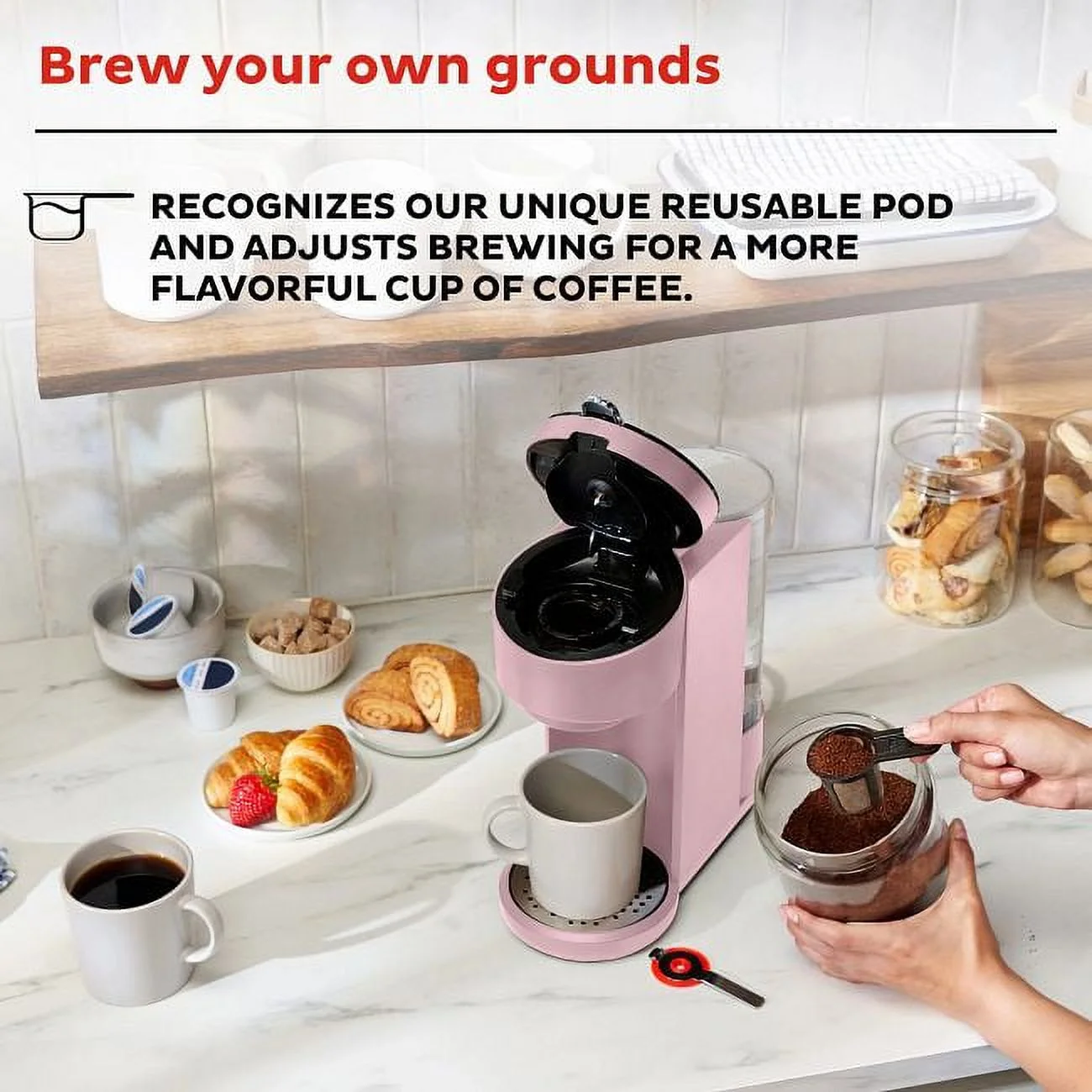 Instant Solo 2-in-1 Single Serve Coffee Maker for Ground Coffee or K-Cup Pods with 3 Brew Sizes, Pink