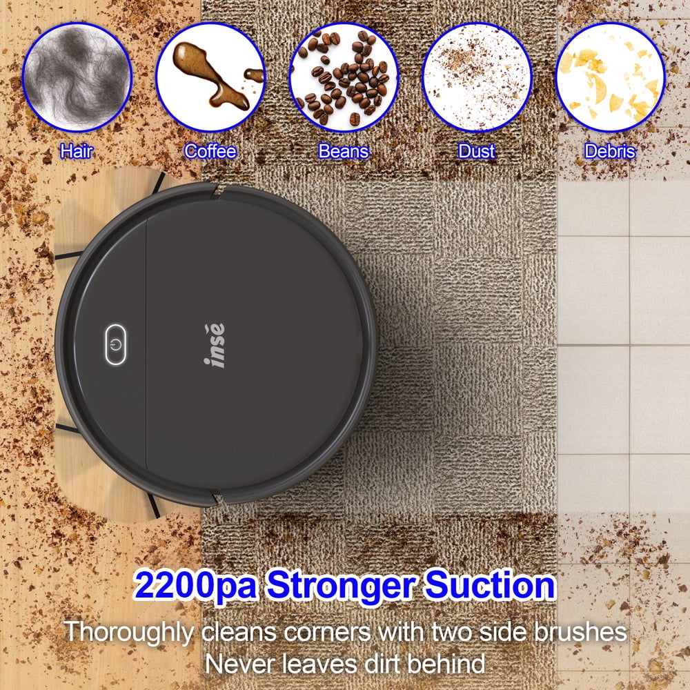 INSE Robot Vacuum Cleaner, Self-Charging 2200Pa Powerful Robotic Vacuum with Remote Control for Pet Hair Hardwood Floors Household Cleaning, Grey E3 PLUS