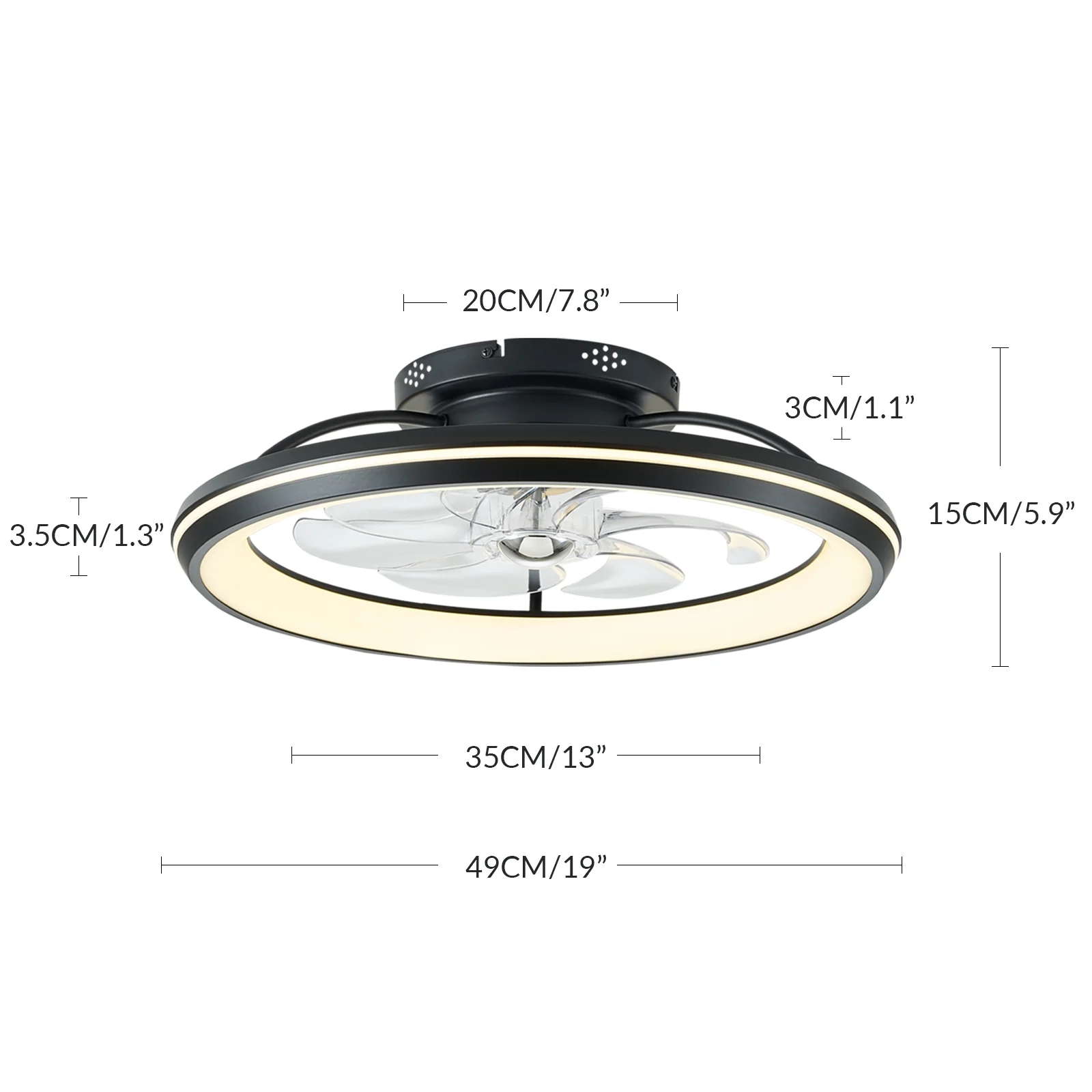 HOOMEDELIER 19' LED Ceiling Fan Light Kit,Low Profile Ceiling Fan with Light,Remote & App Control,for Indoor Kitchen Living Room