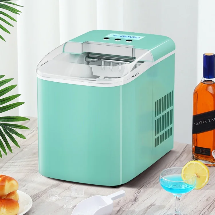 Canddidliike 26 lbs Countertop LCD Display Ice Maker with Ice Scoop-Light Green, Electric Portable Compact Countertop Automatic Ice Cube Maker Machine for Home/Kitchen/Office