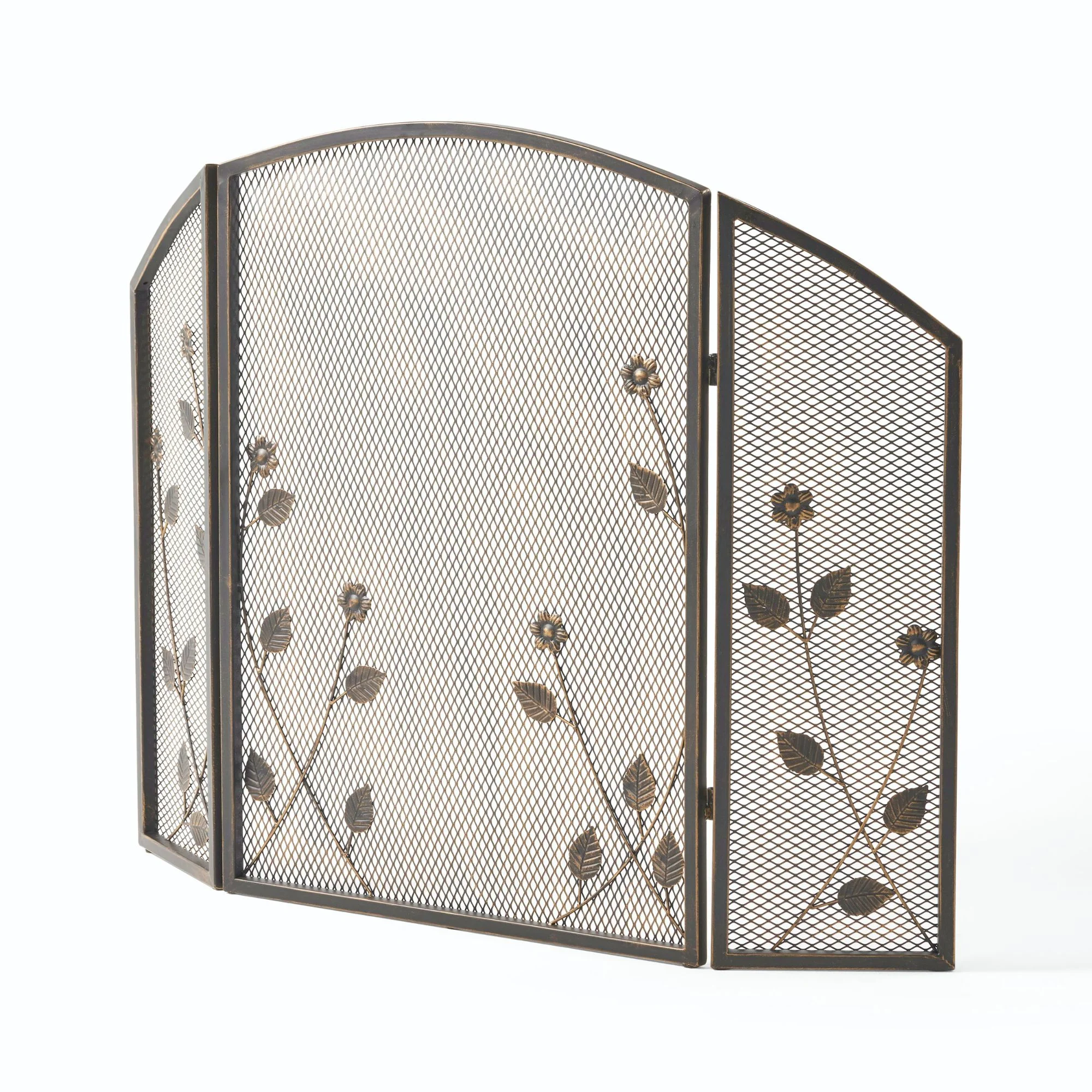 Contemporary Home Living 41' Black Contemporary Leaf Accent Three Panel Fireplace Screen