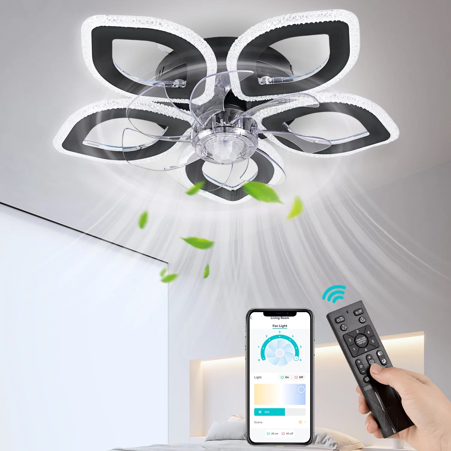 Ceiling Fan Light and Remote FIMEI Ceiling Light with Fan 3 Colors 6 Wind Levels